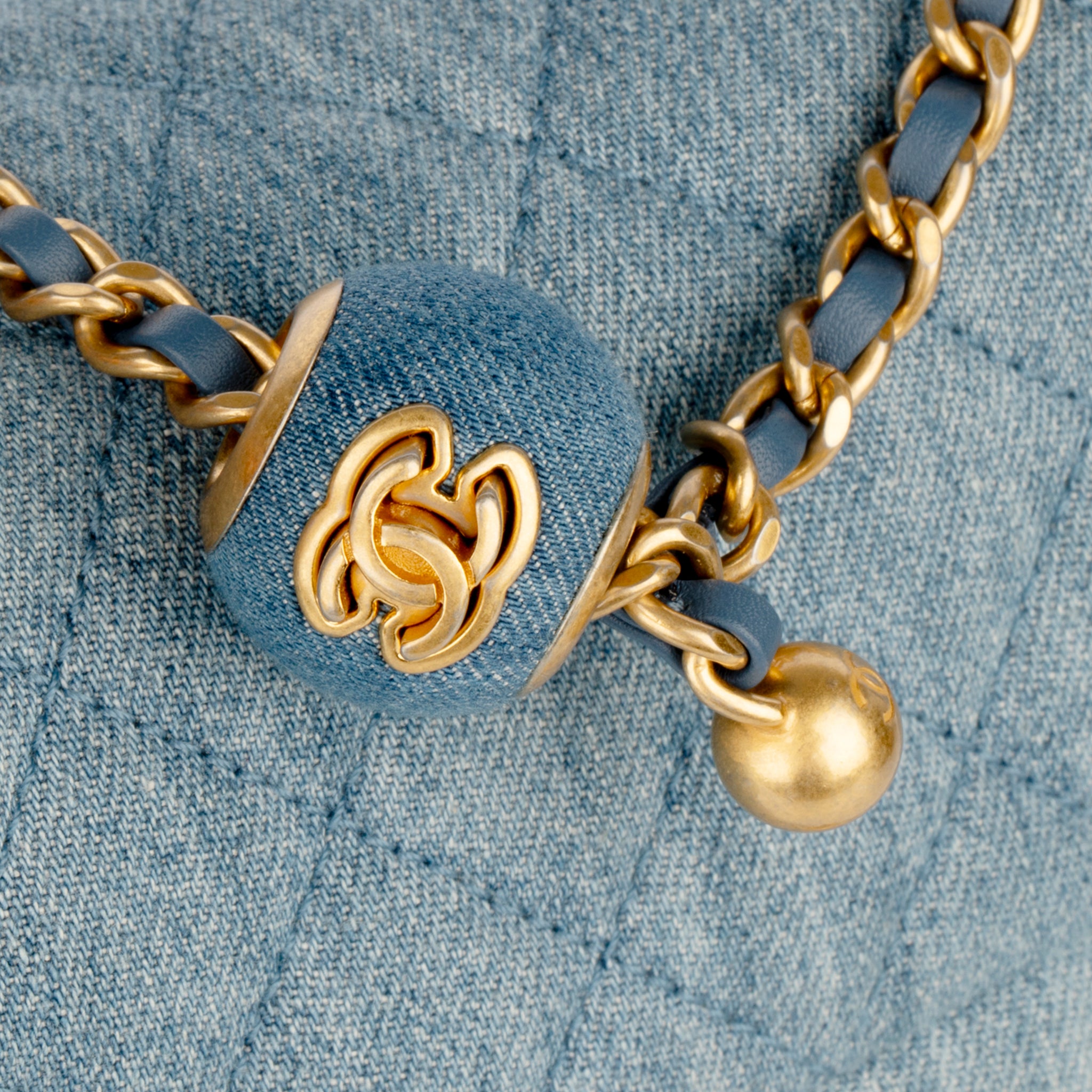 Chanel Pearl Crush Mini Square Flap Bag Denim Gold Hardware