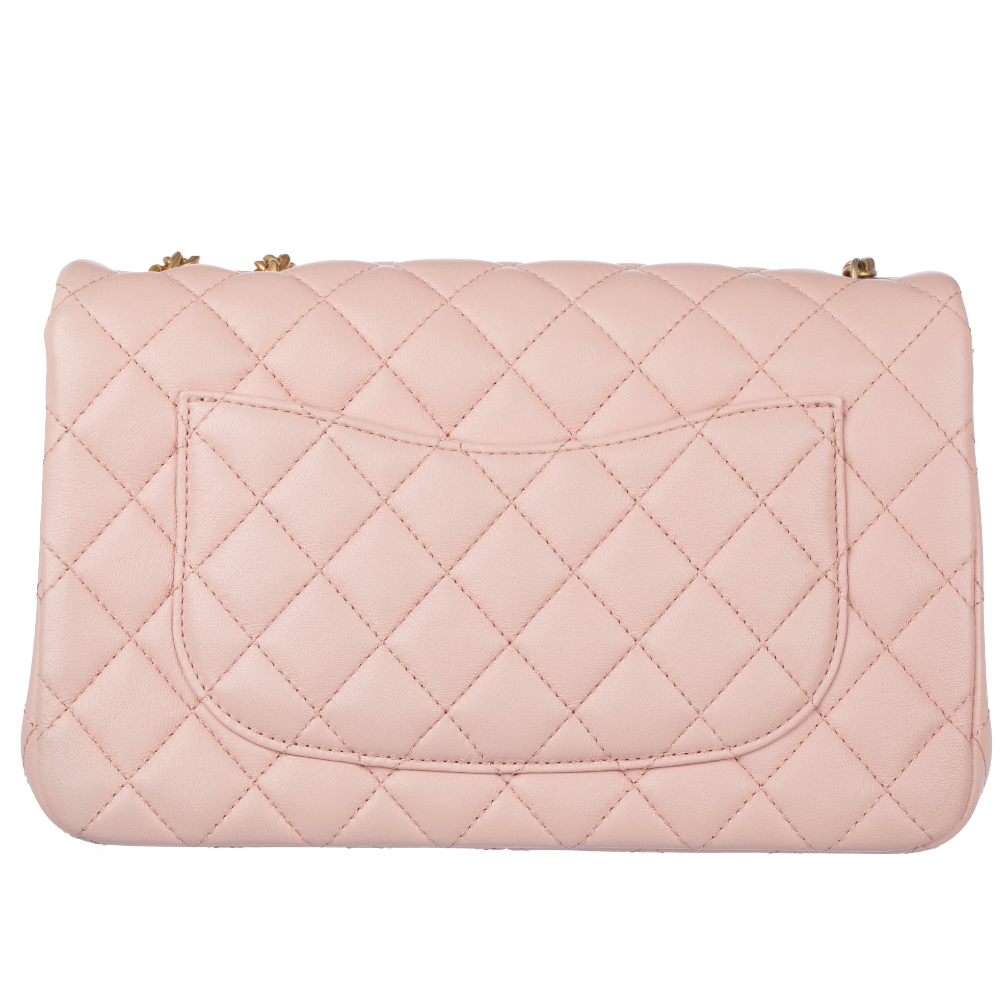 Chanel Single Classic Flap Bag Pink Lambskin Leather Gold Tone Hardware