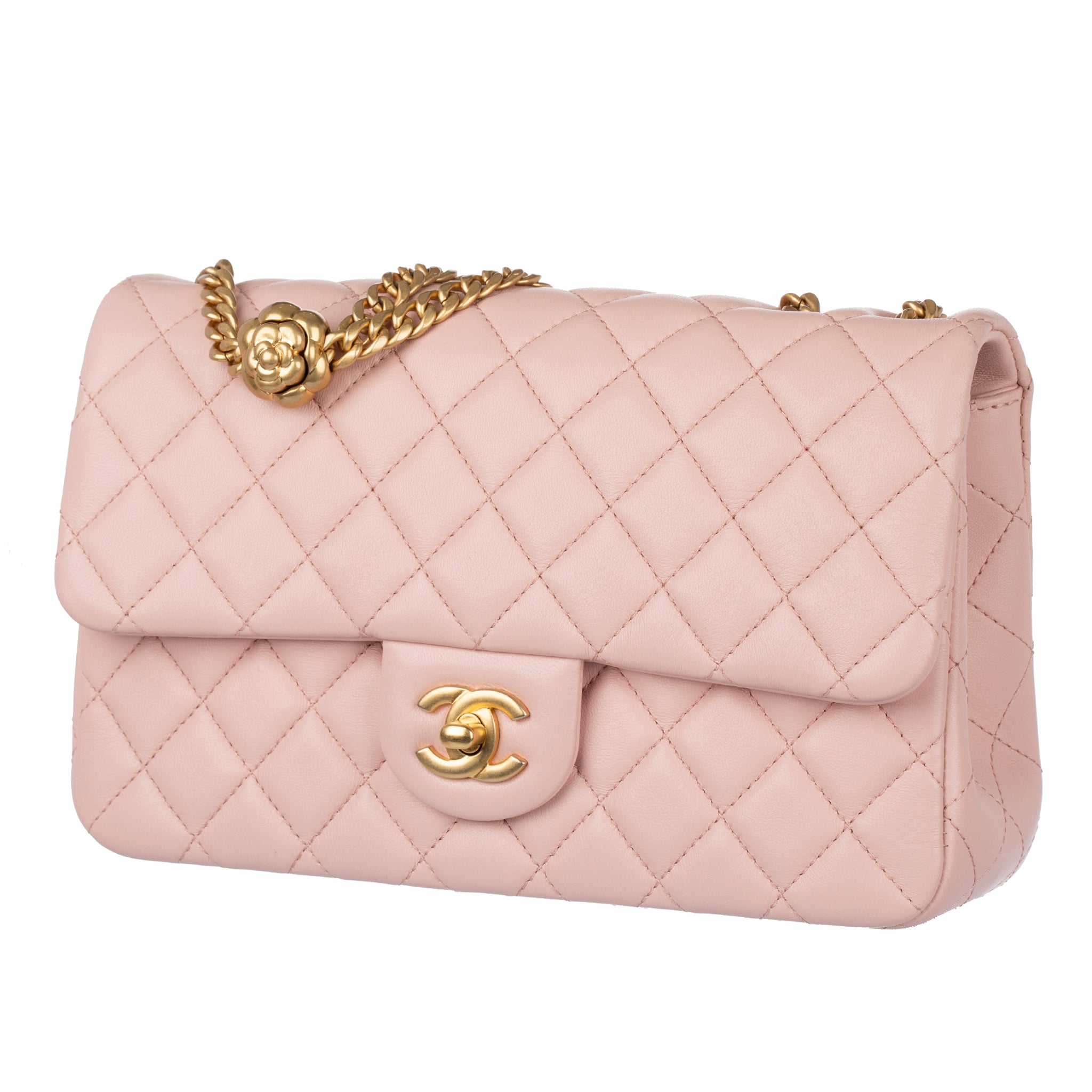 Chanel Single Classic Flap Bag Pink Lambskin Leather Gold Tone Hardware