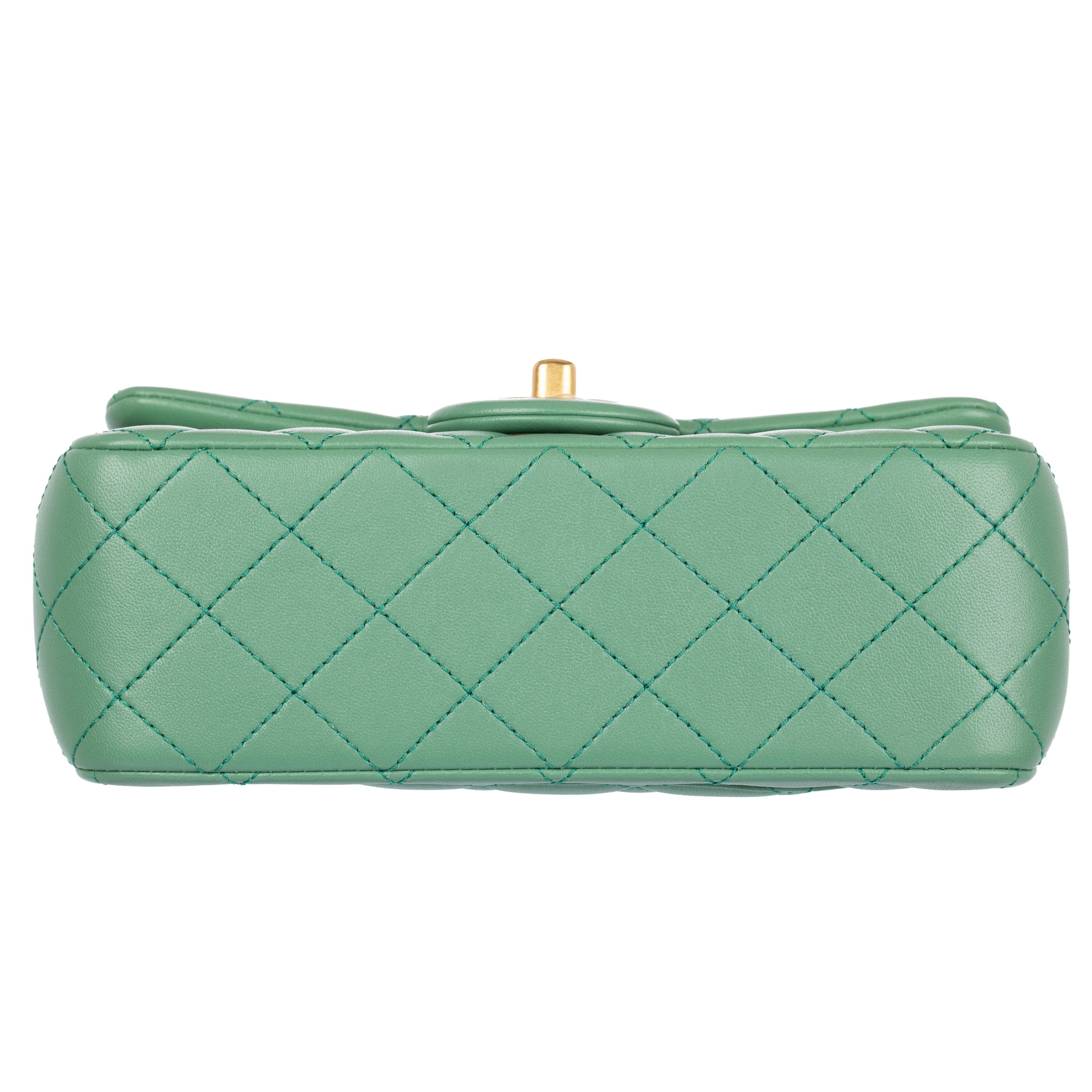 Chanel Pearl Crush Mini Rectangular Flap Bag Dark Green Lambskin Antique Gold Hardware