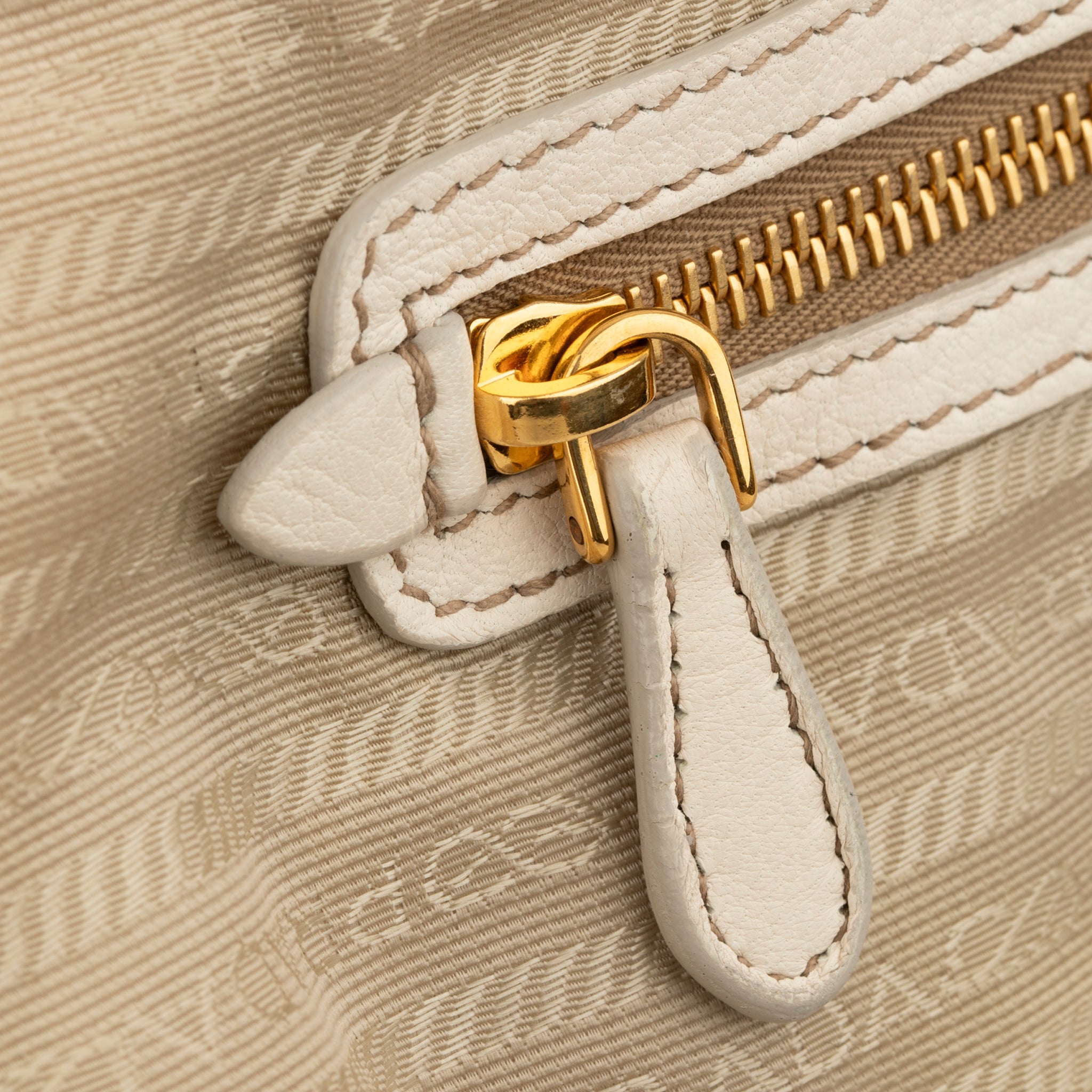 Prada Ivory Pebbled Leather Soft Clutch Gold Tone Hardware