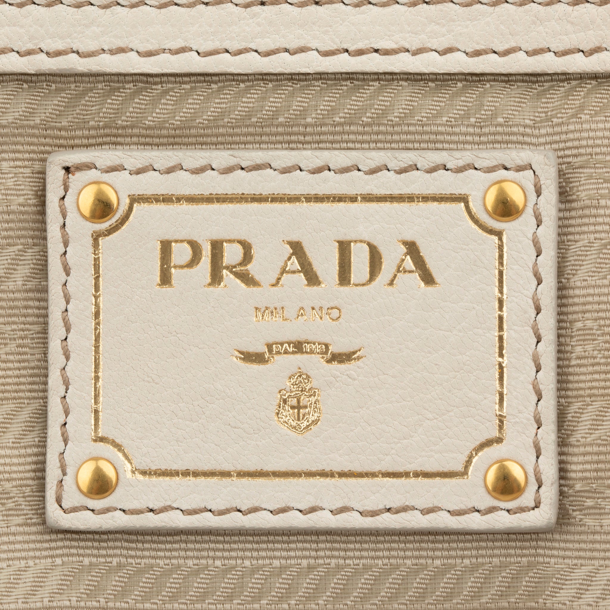 Prada Ivory Pebbled Leather Soft Clutch Gold Tone Hardware