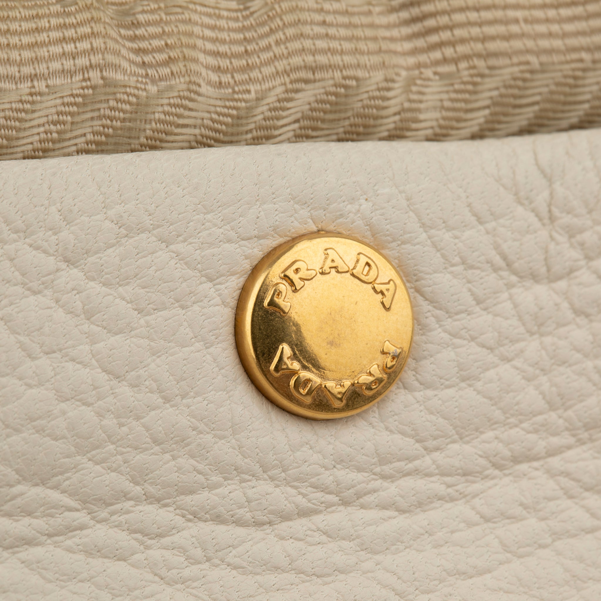 Prada Ivory Pebbled Leather Soft Clutch Gold Tone Hardware