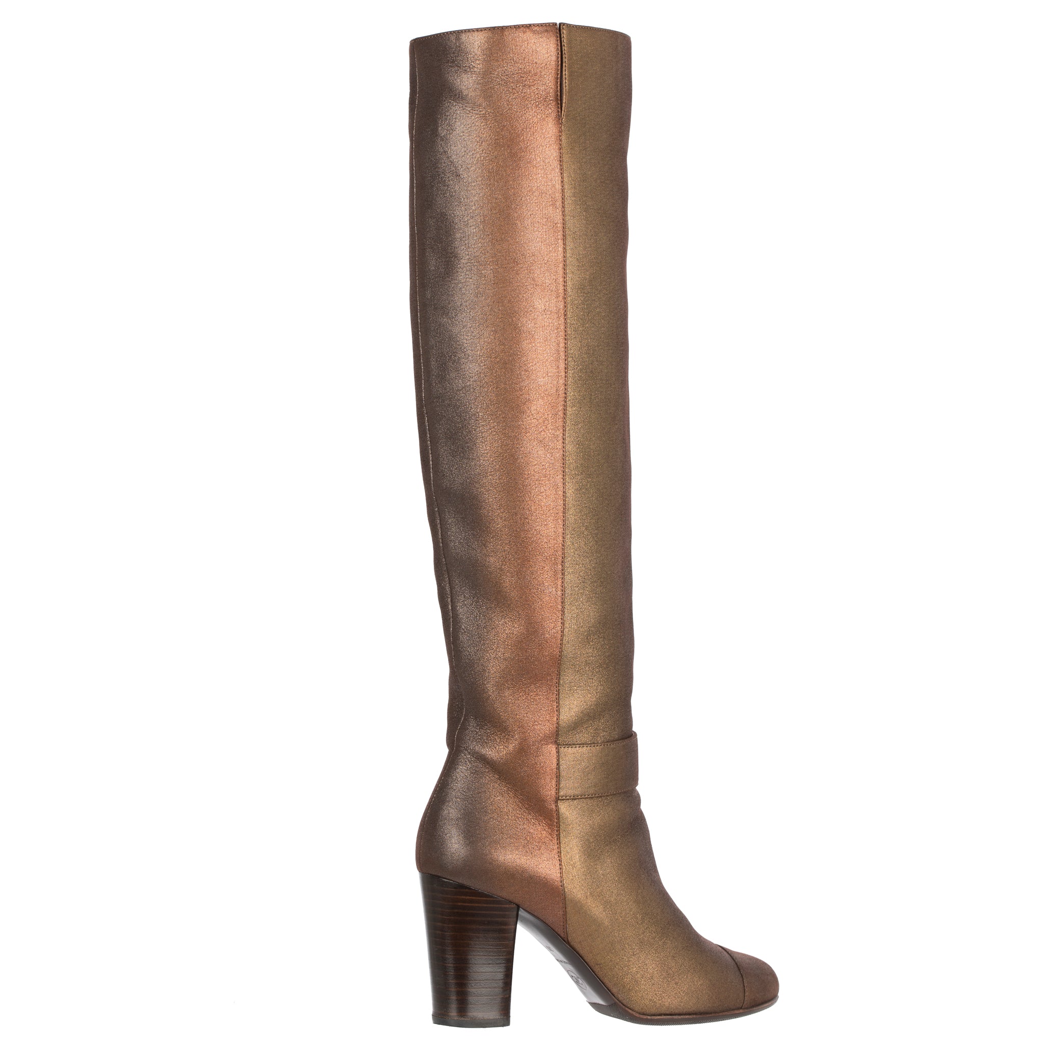 Chanel Metallic Rose Gold & Copper Knee Length High Boots 38 Fr