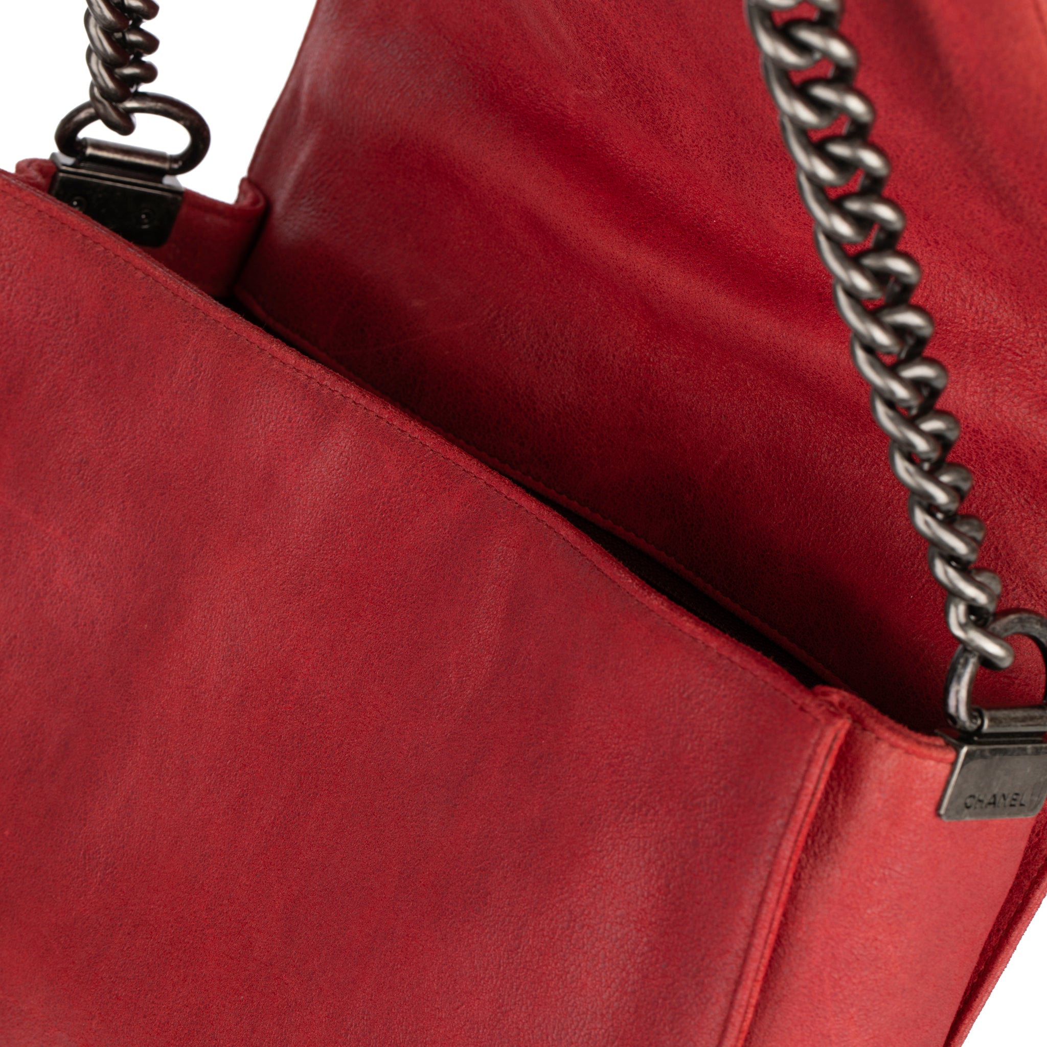 Chanel Red Quilted Suede Large Boy Flap Bag