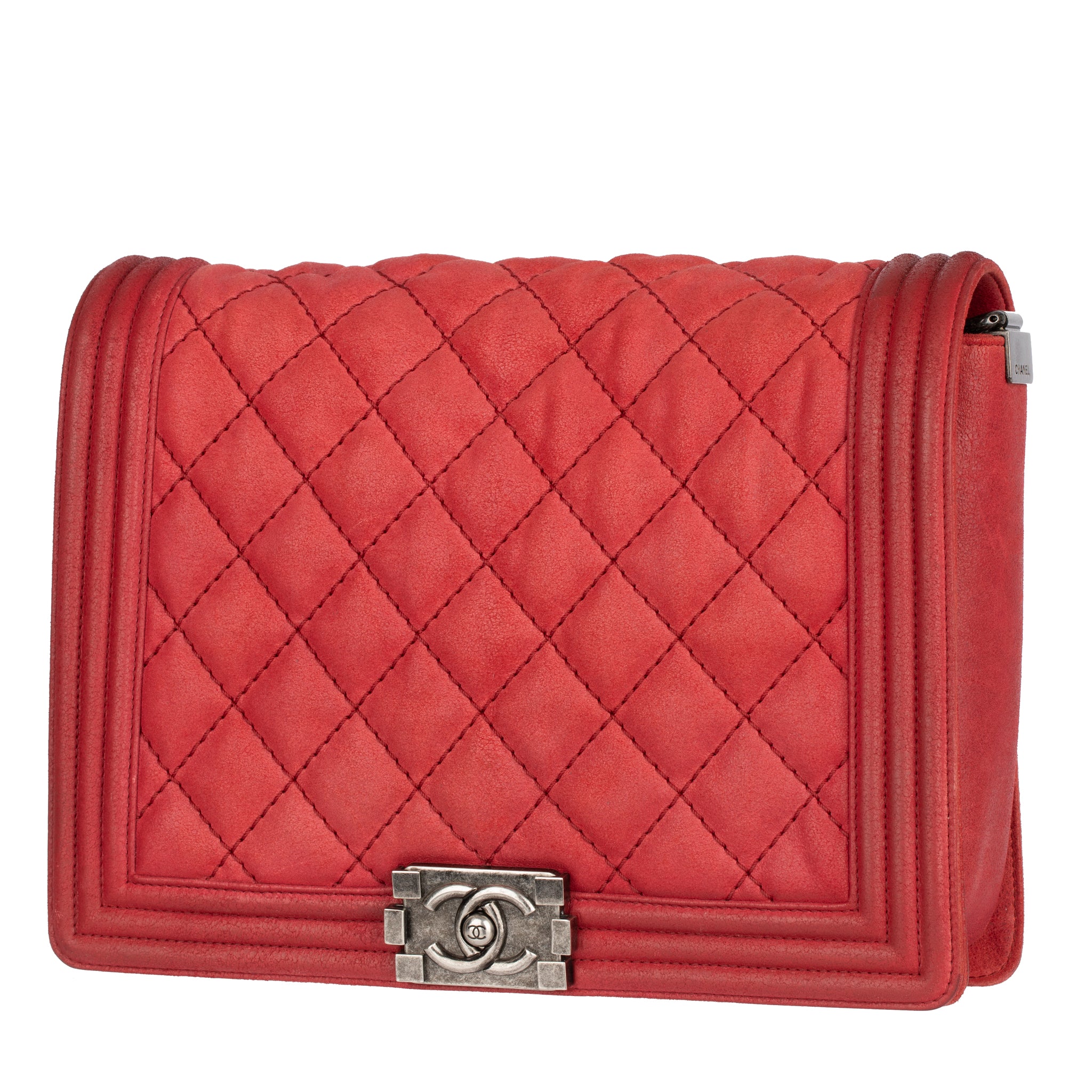 Chanel Red Quilted Suede Large Boy Flap Bag