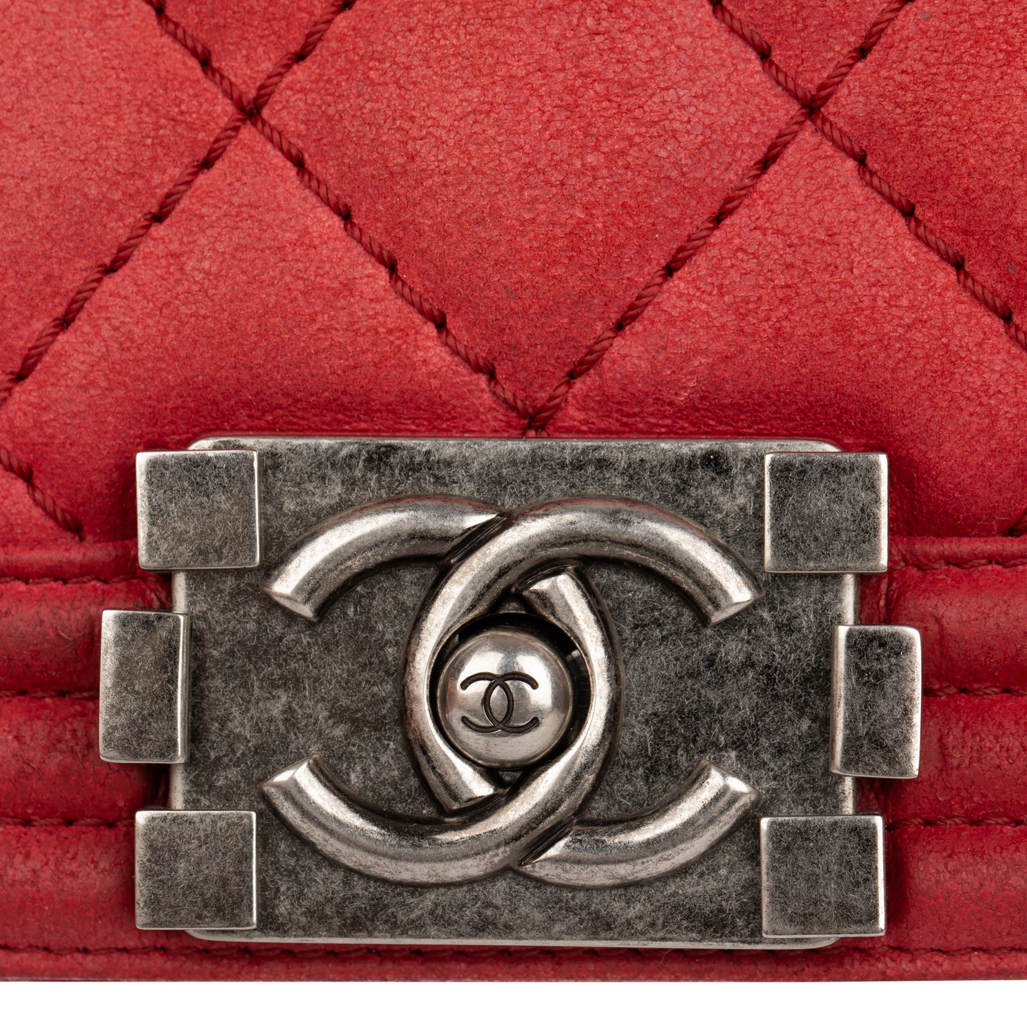 Chanel Red Quilted Suede Large Boy Flap Bag