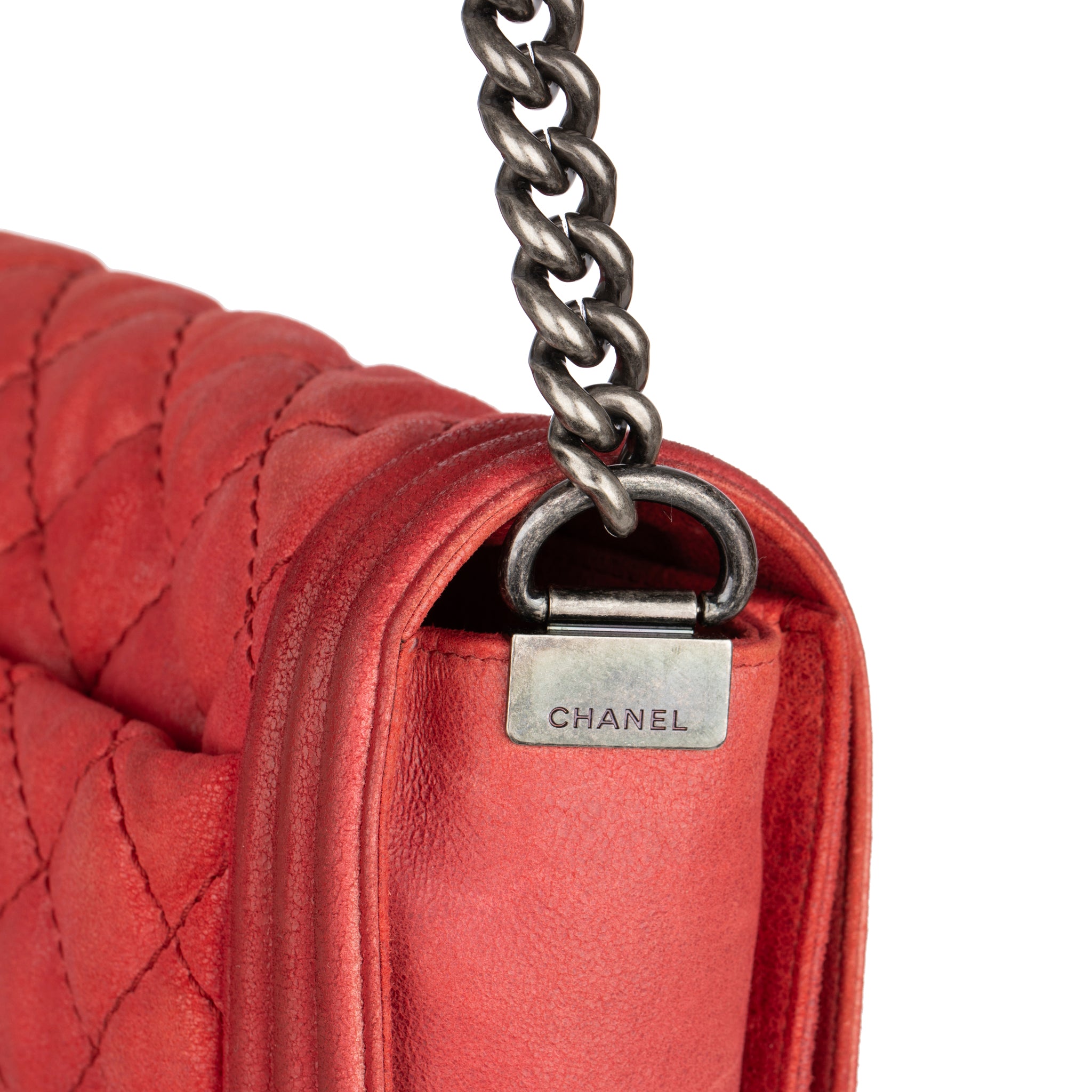 Chanel Red Quilted Suede Large Boy Flap Bag