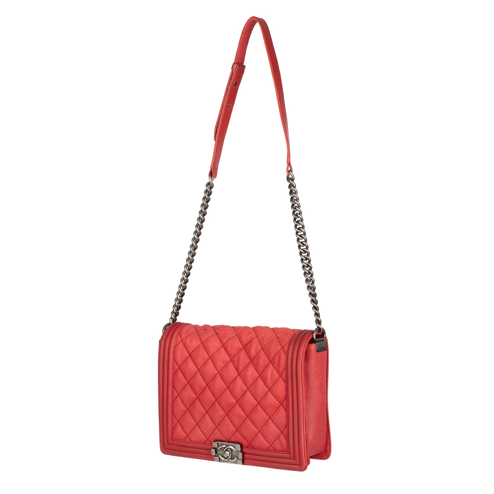 Chanel Red Quilted Suede Large Boy Flap Bag
