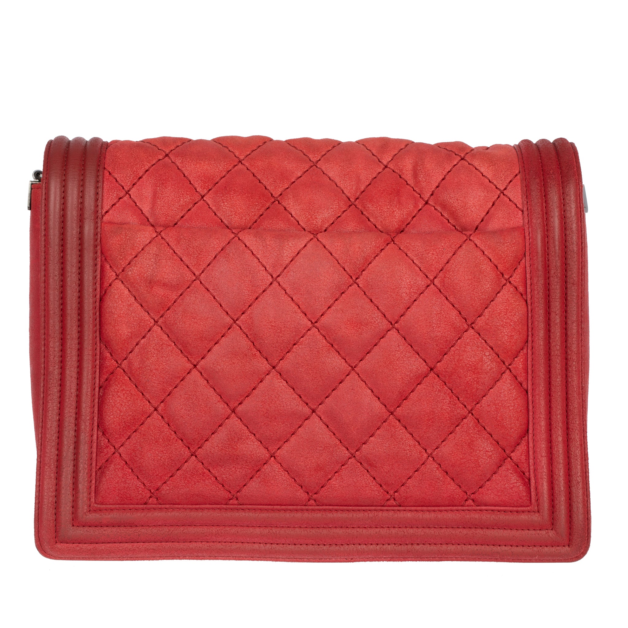 Chanel Red Quilted Suede Large Boy Flap Bag