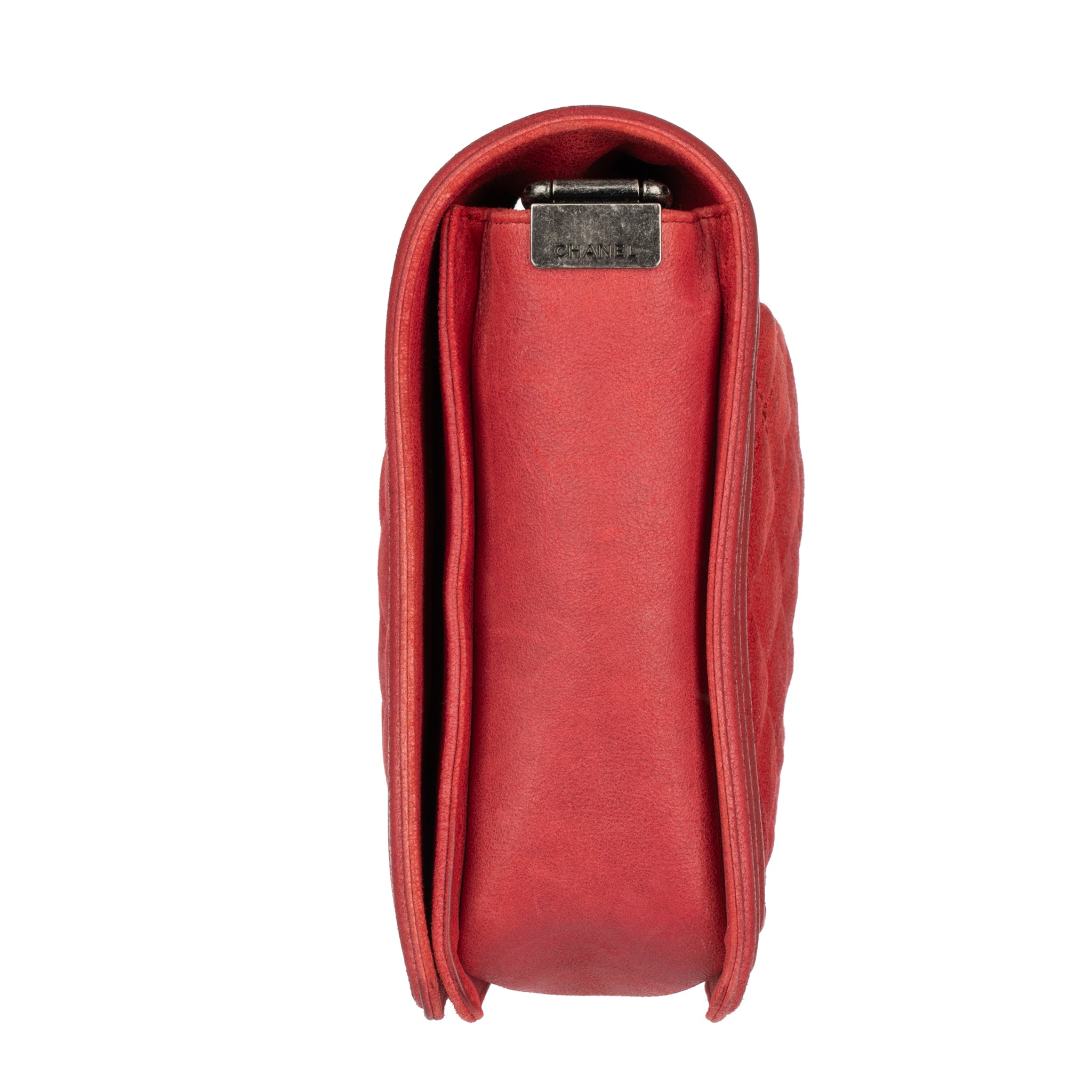 Chanel Red Quilted Suede Large Boy Flap Bag