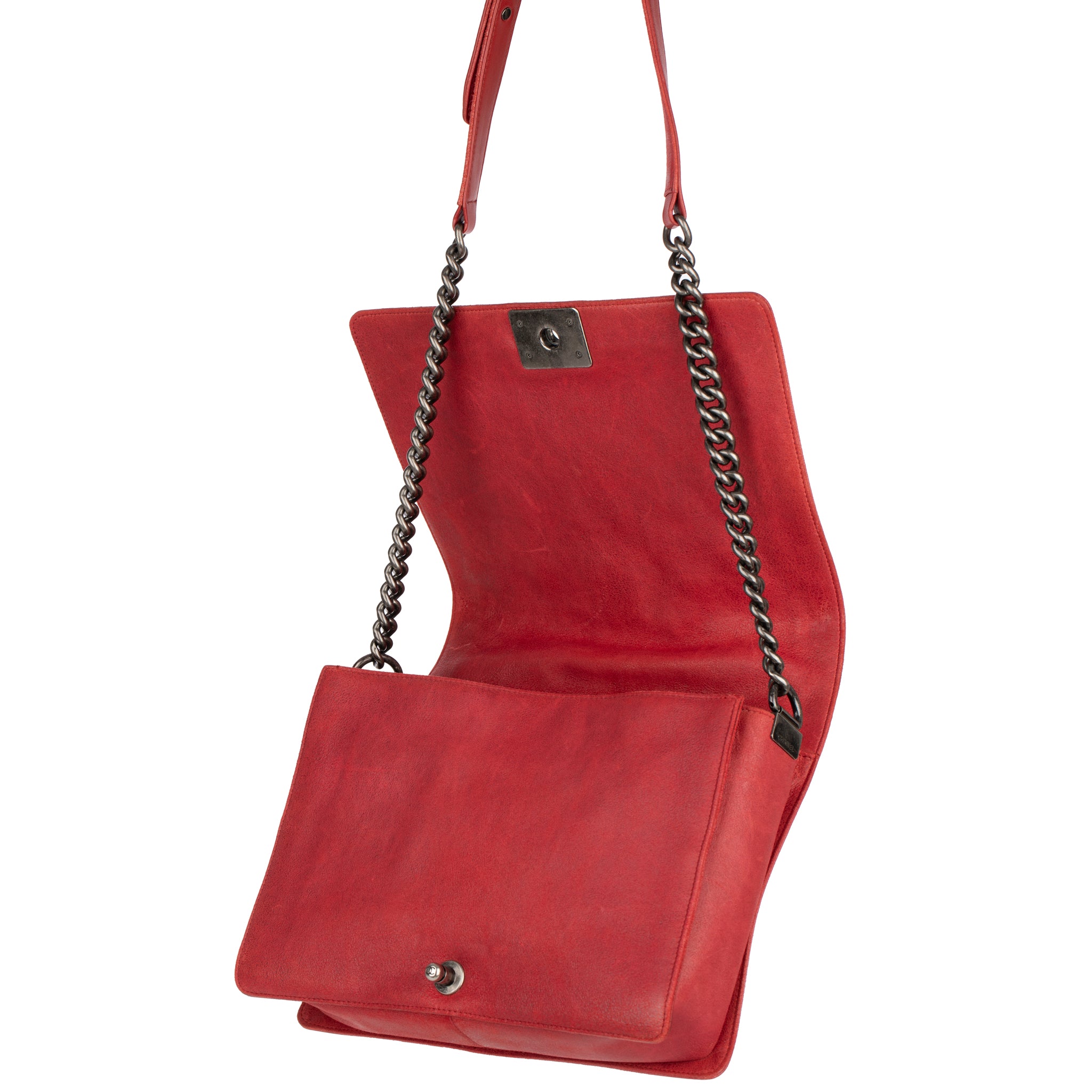 Chanel Red Quilted Suede Large Boy Flap Bag