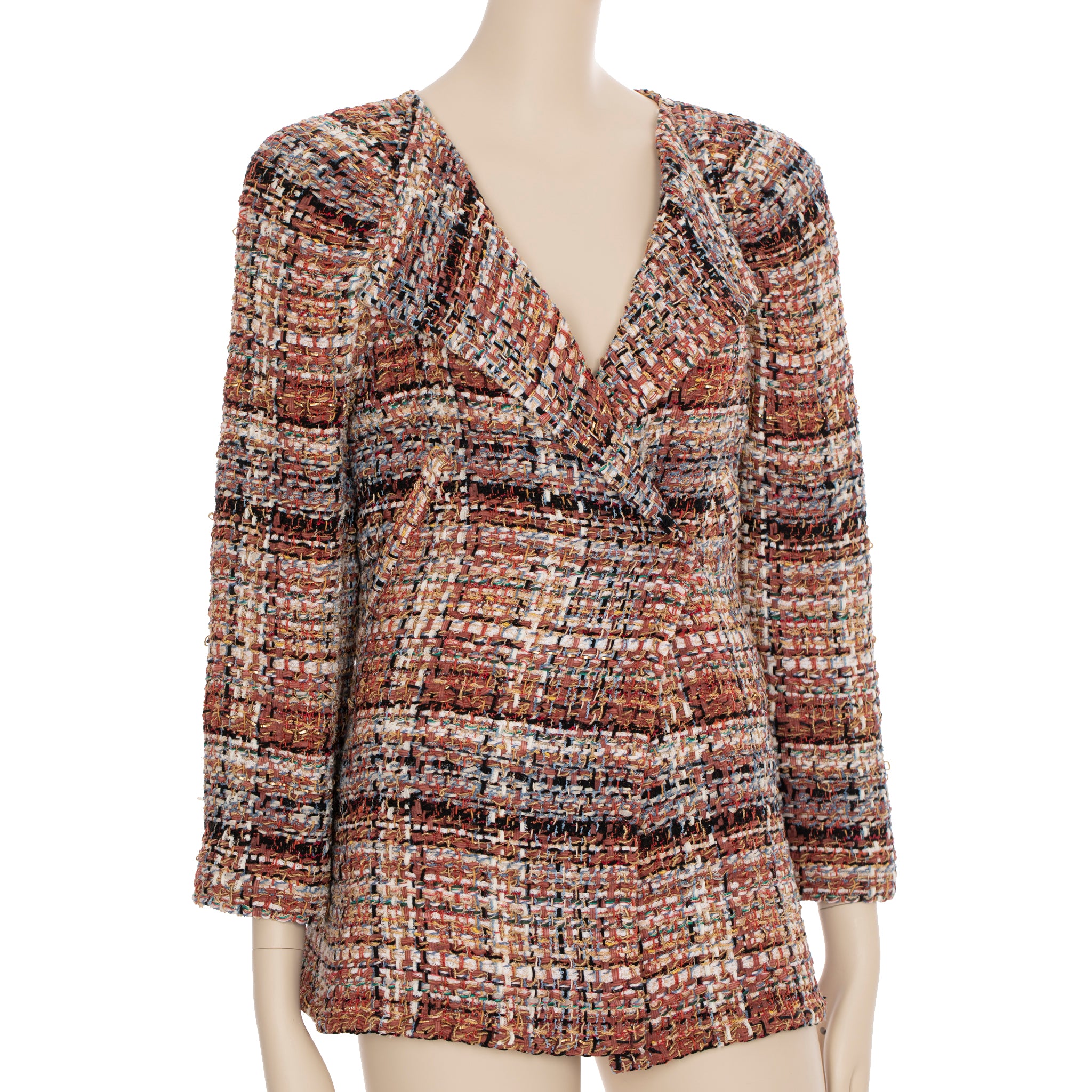 Chanel Multitone Fantasy Tweed Coat With Waist Belt 40 FR