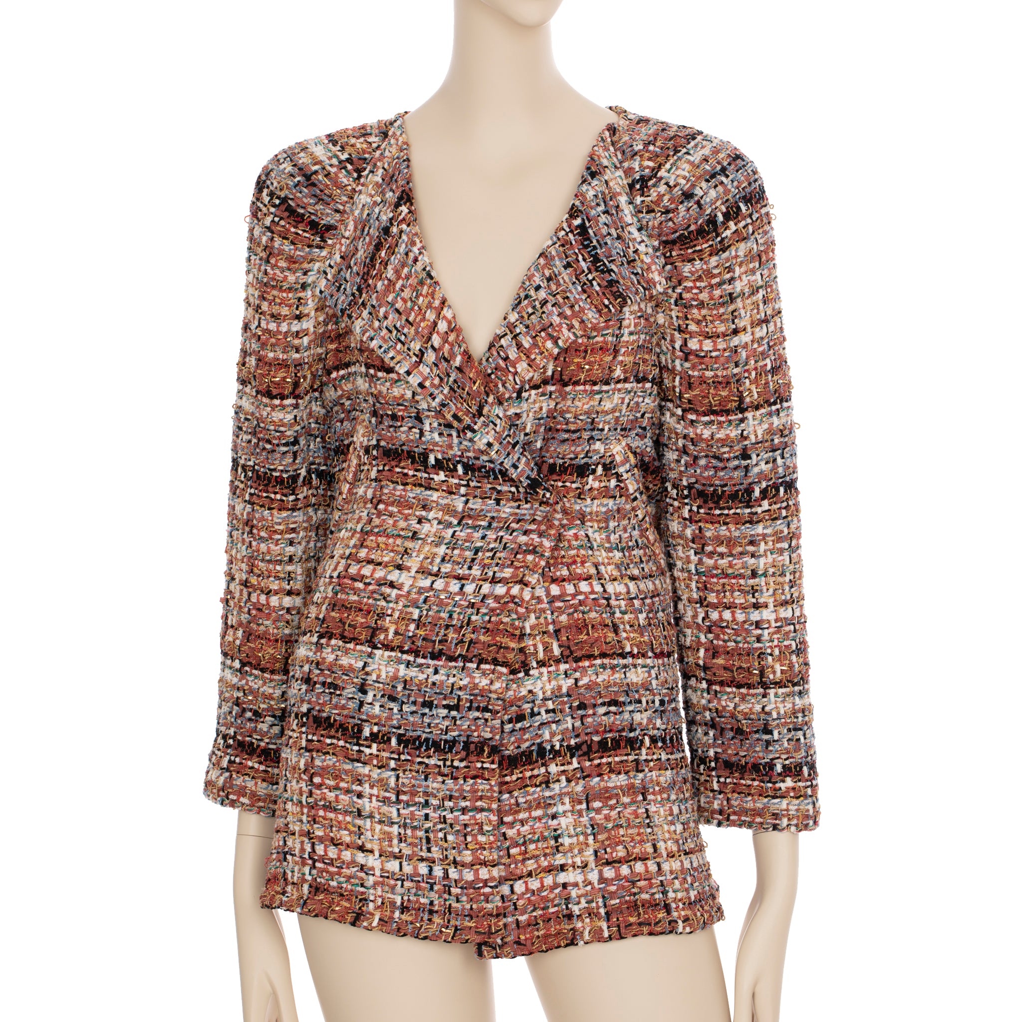 Chanel Multitone Fantasy Tweed Coat With Waist Belt 40 FR