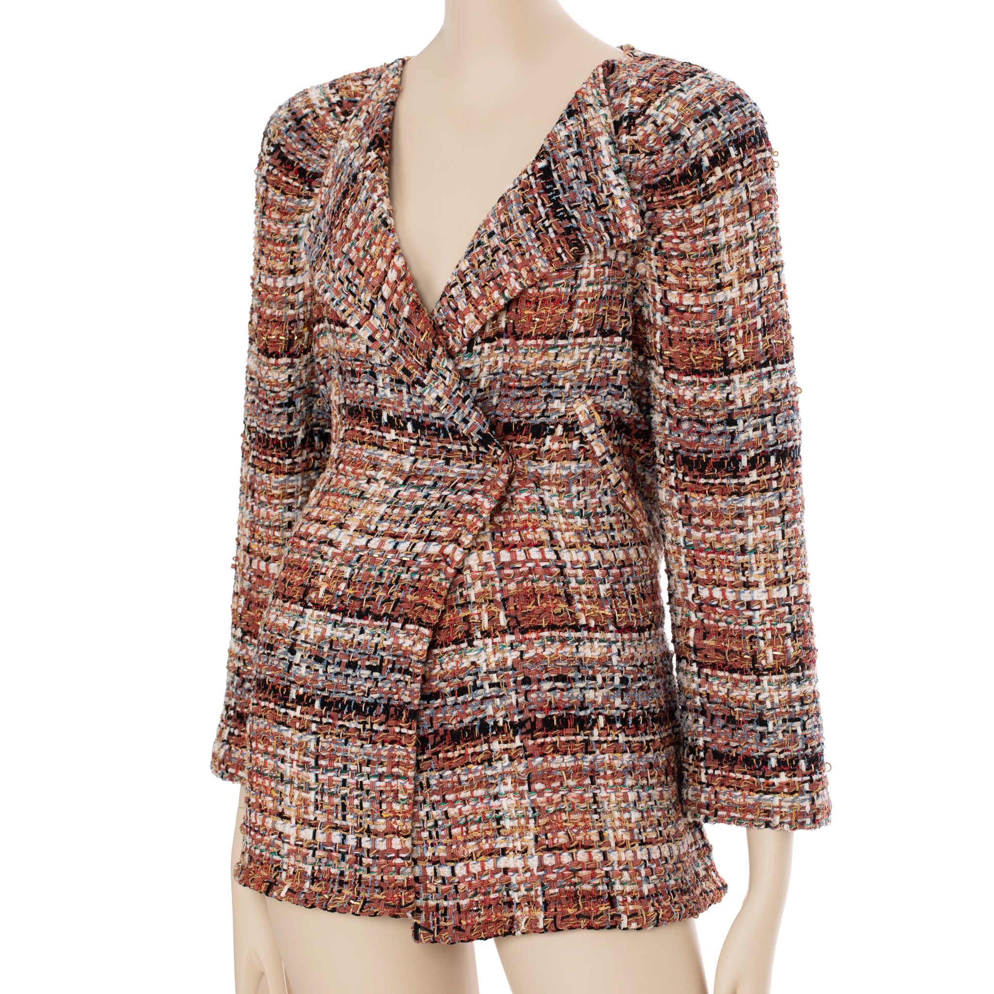 Chanel Multitone Fantasy Tweed Coat With Waist Belt 40 FR