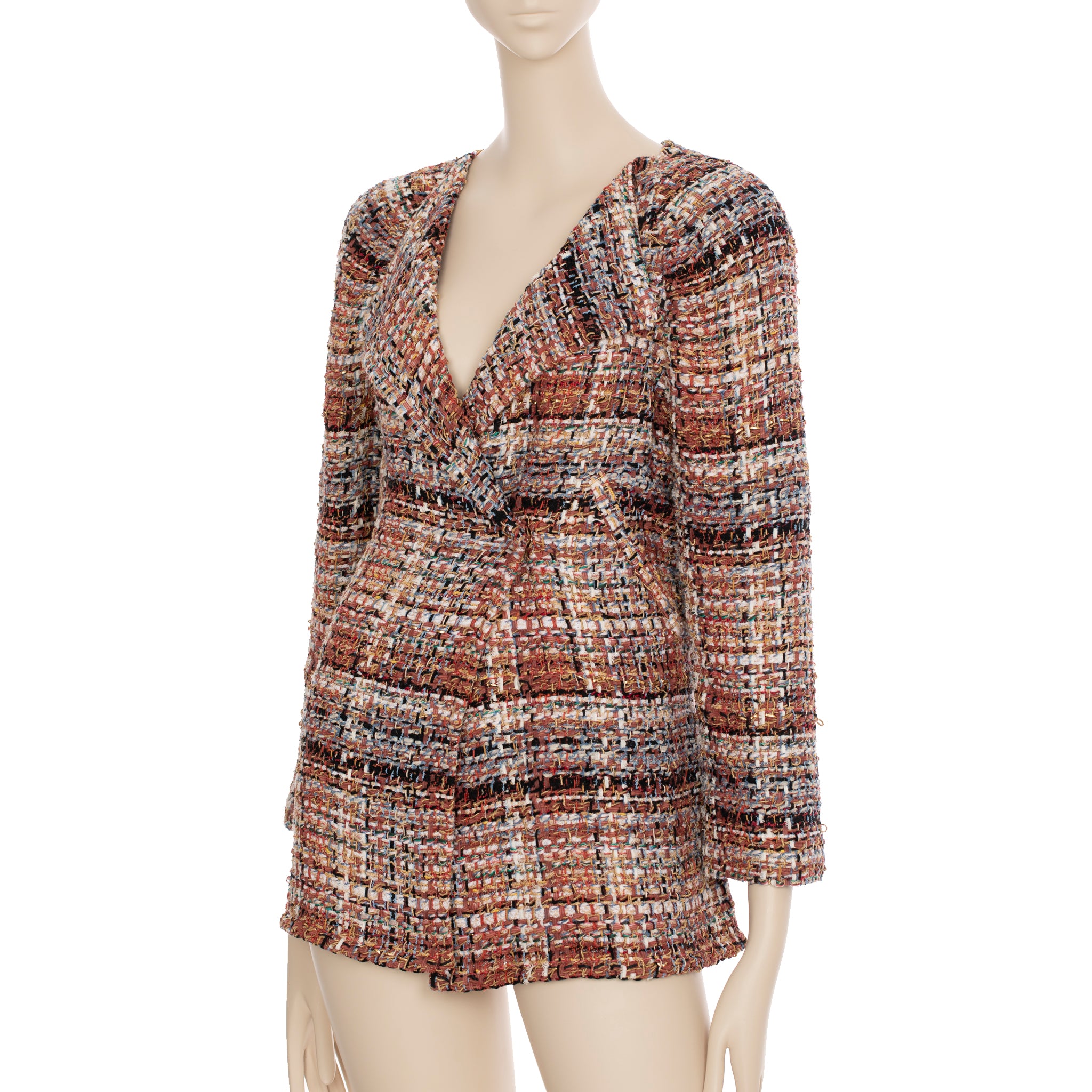 Chanel Multitone Fantasy Tweed Coat With Waist Belt 40 FR