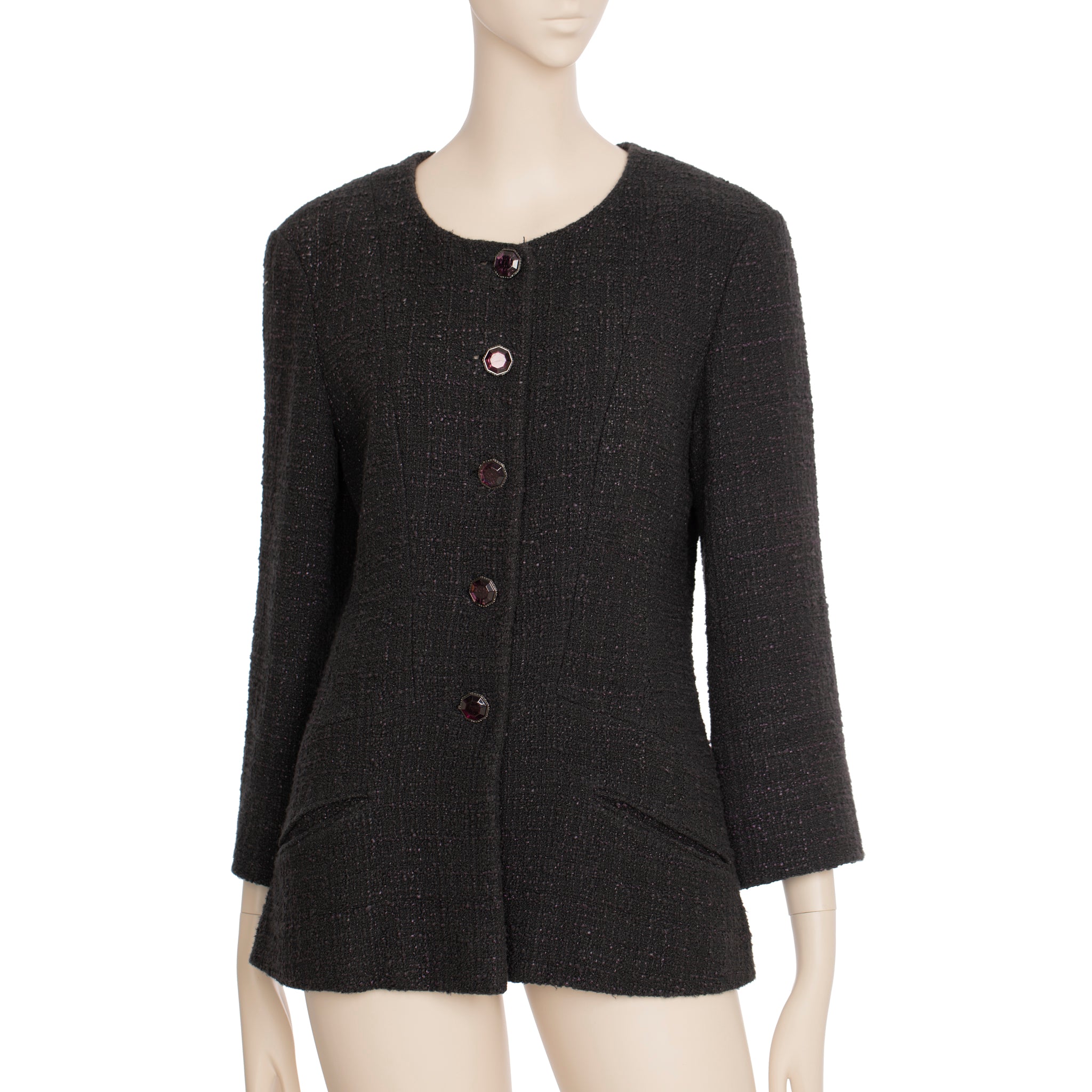 Chanel Tweed Multi-button Crew Neck Jacket 40 FR