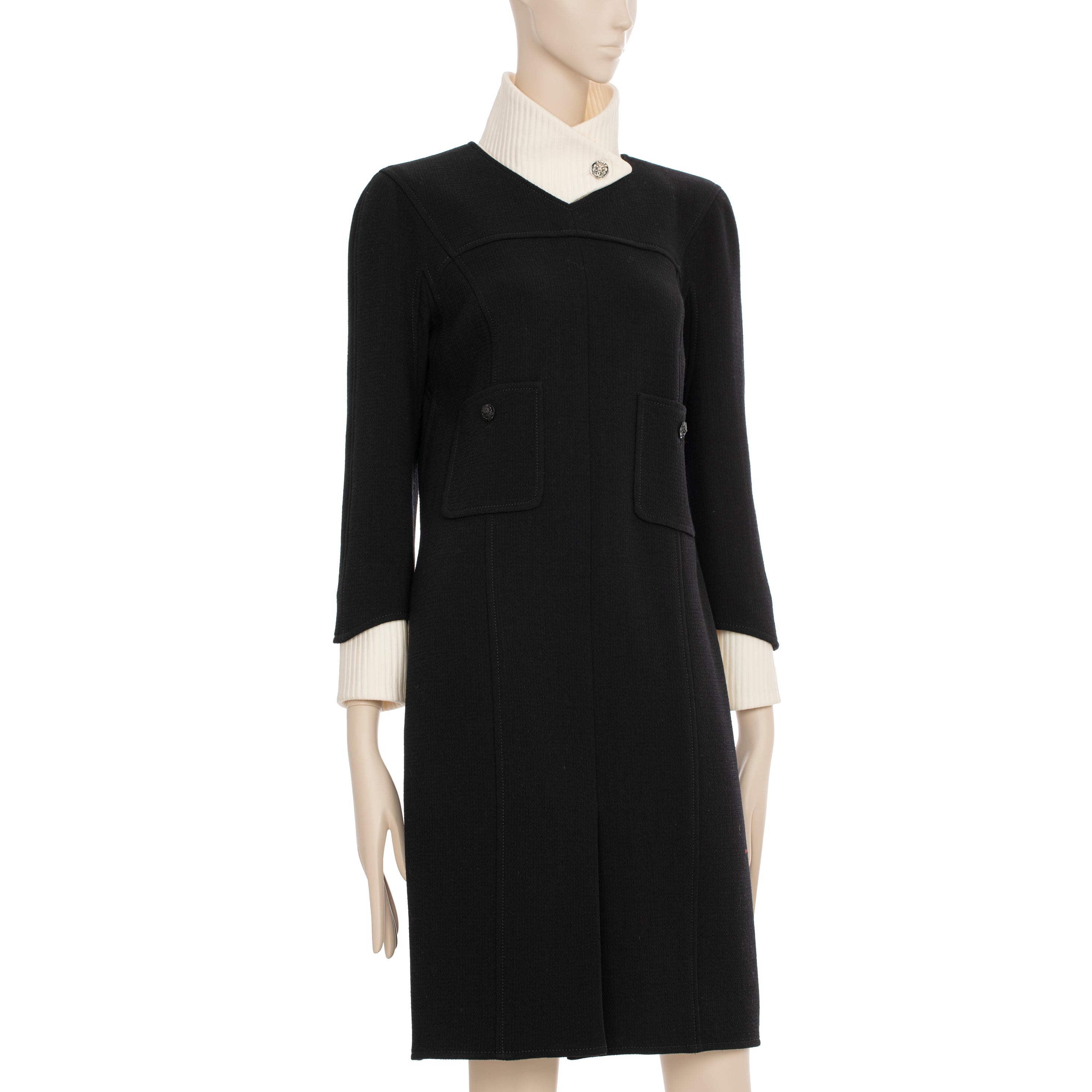 Chanel Long Black Dress With Detachable Collar & Cuff 40 FR