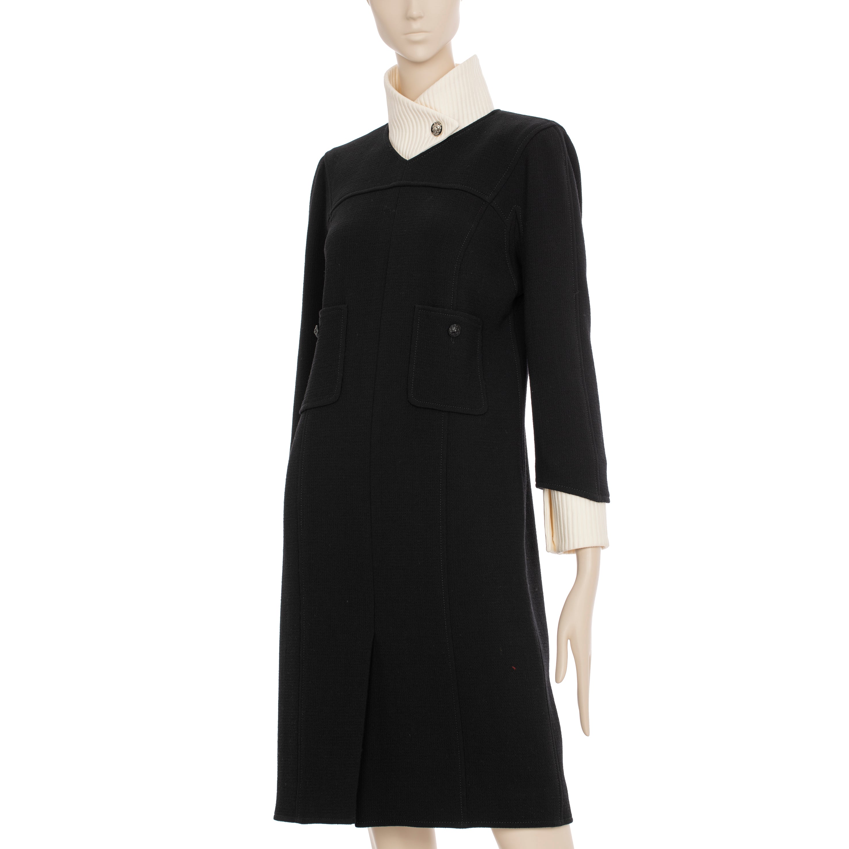 Chanel Long Black Dress With Detachable Collar & Cuff 40 FR