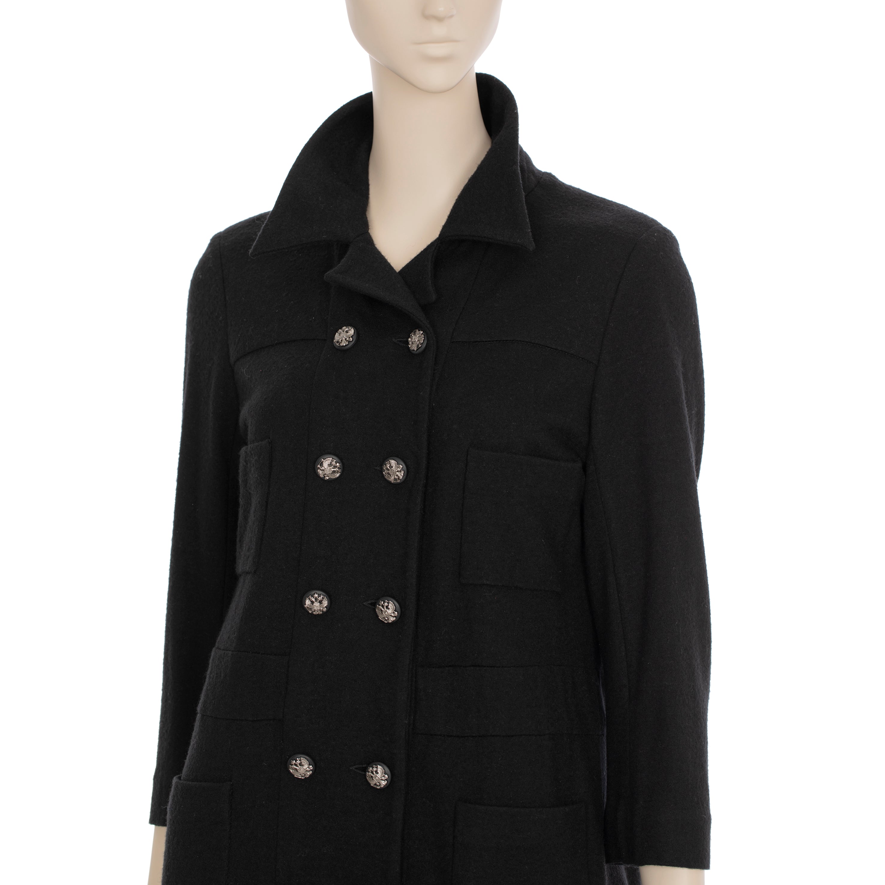 Chanel Long Black Wool Dress With Detachable Collar 40 FR