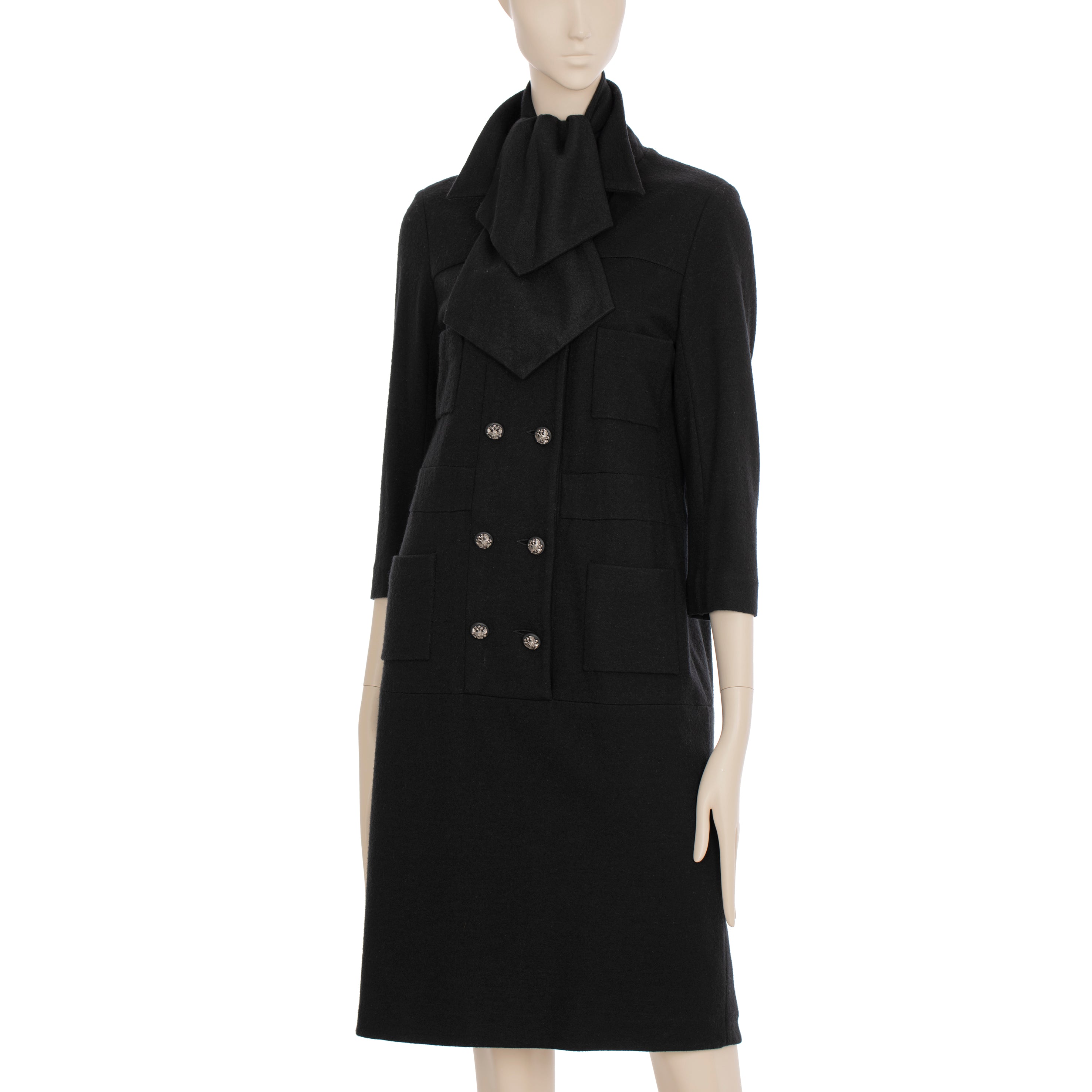 Chanel Long Black Wool Dress With Detachable Collar 40 FR