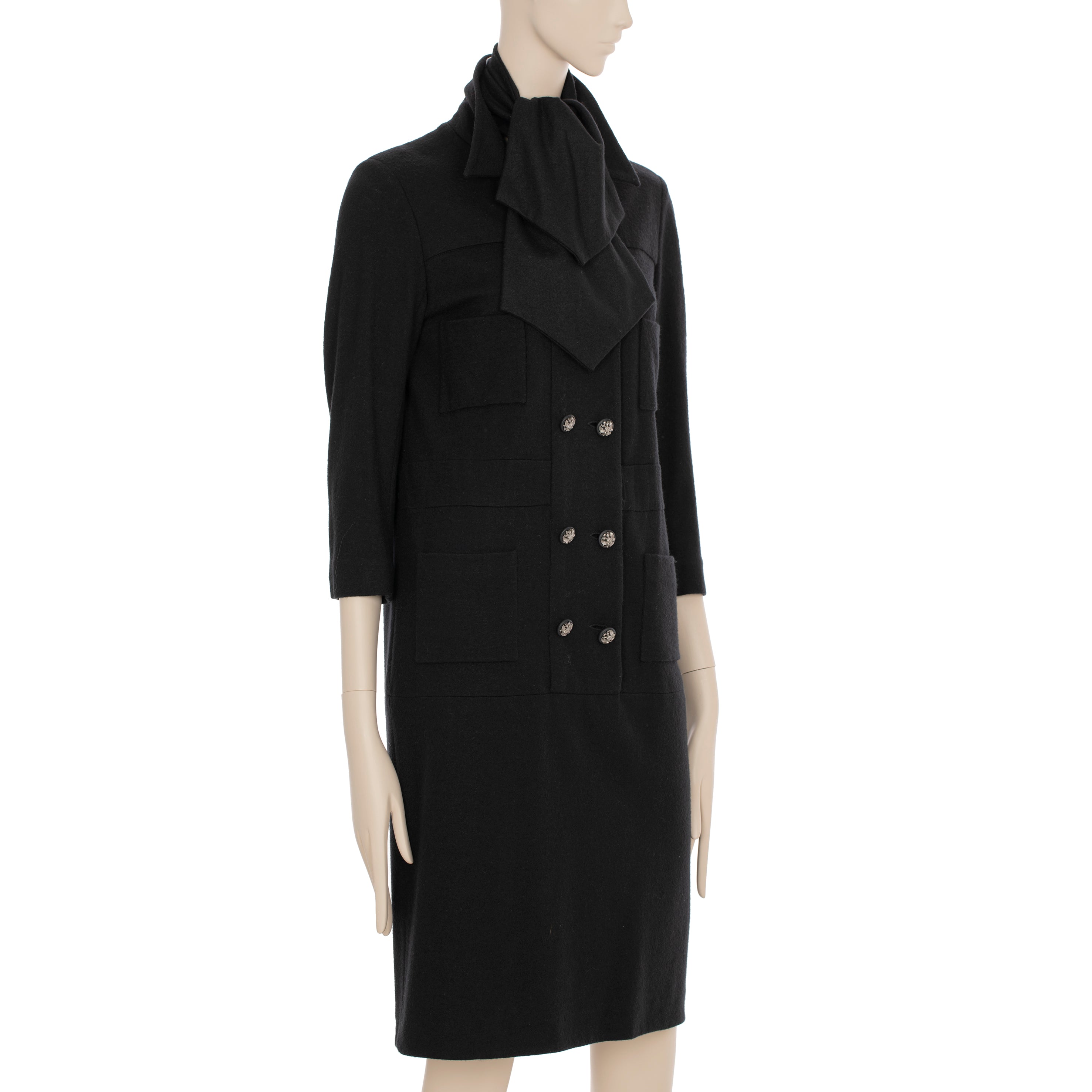 Chanel Long Black Wool Dress With Detachable Collar 40 FR