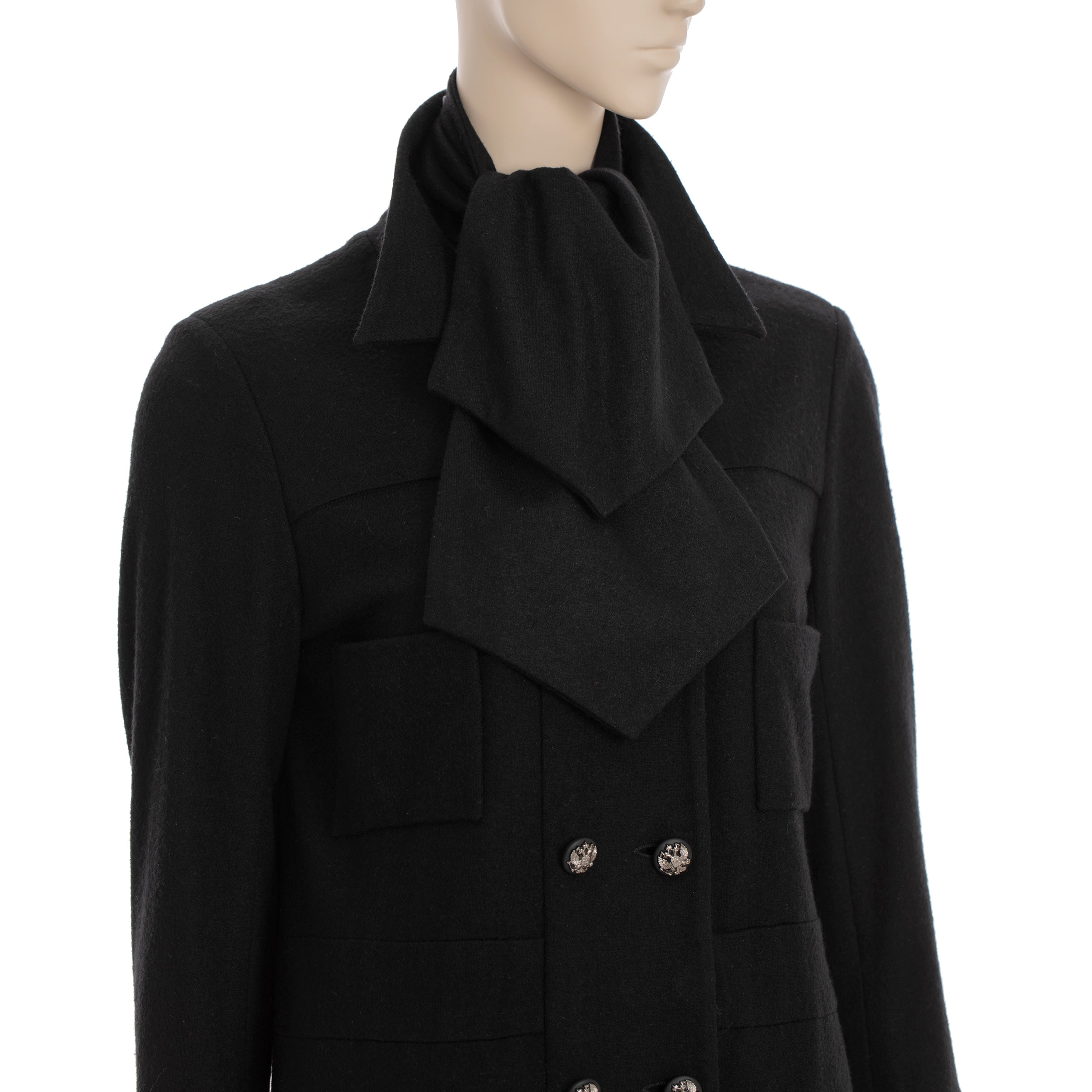 Chanel Long Black Wool Dress With Detachable Collar 40 FR