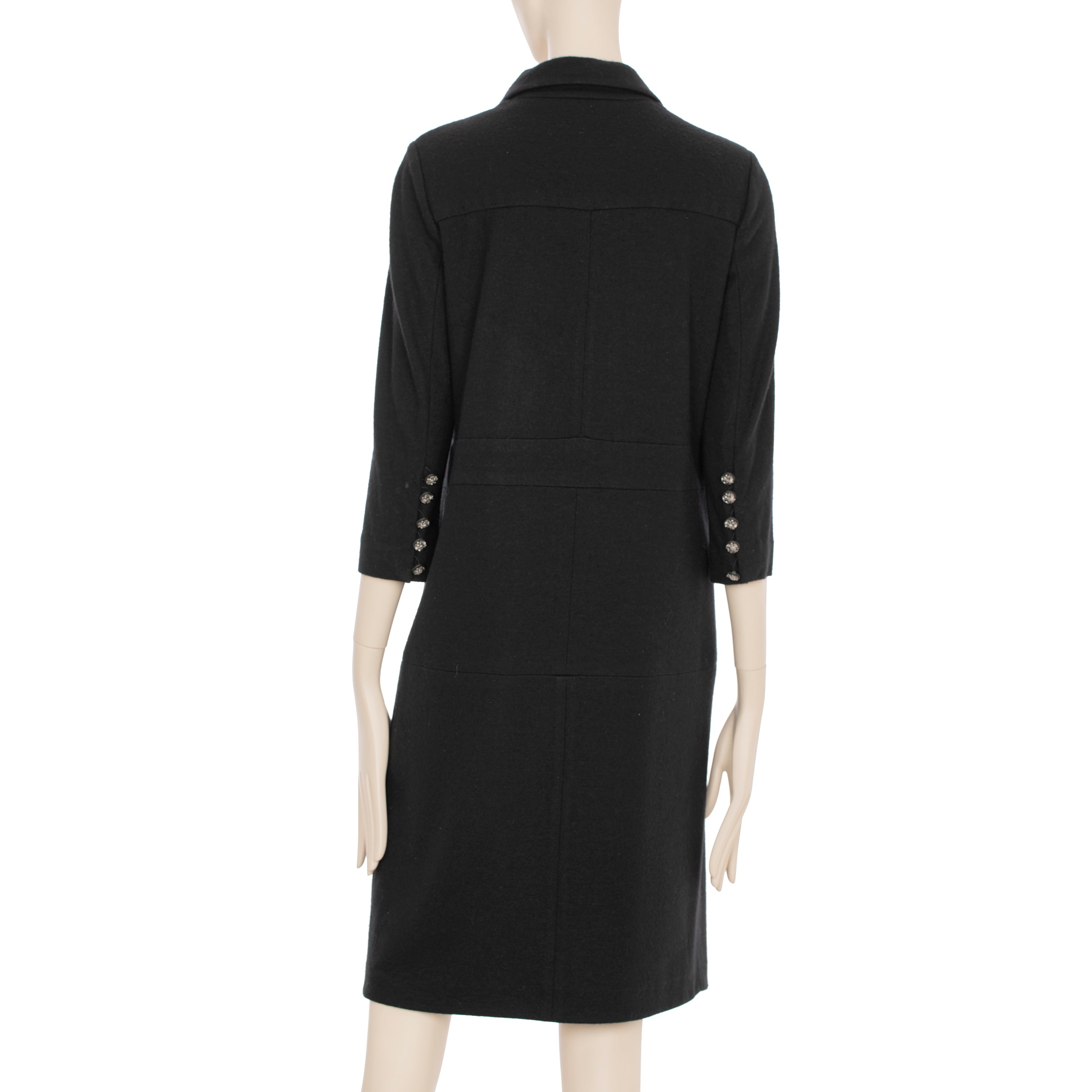 Chanel Long Black Wool Dress With Detachable Collar 40 FR