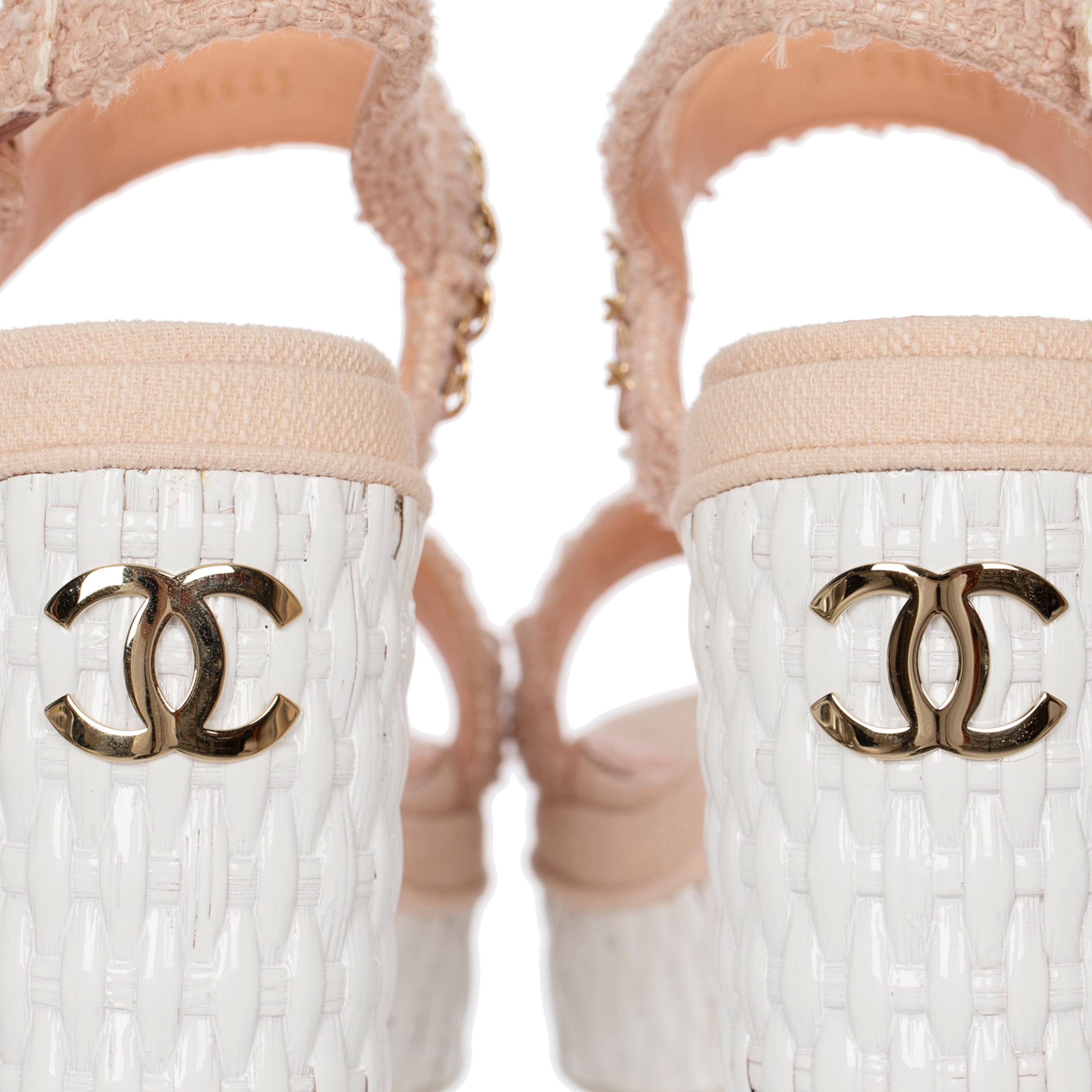 Chanel Wedge Sandals In Pink Tweed 39.5 FR