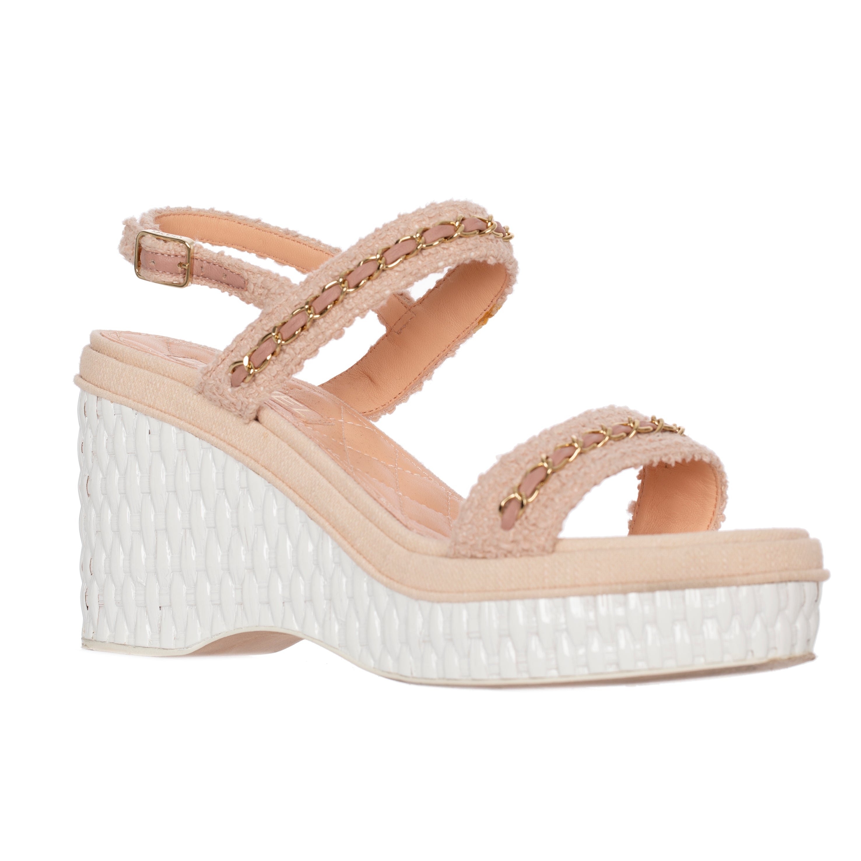 Chanel Wedge Sandals In Pink Tweed 39.5 FR