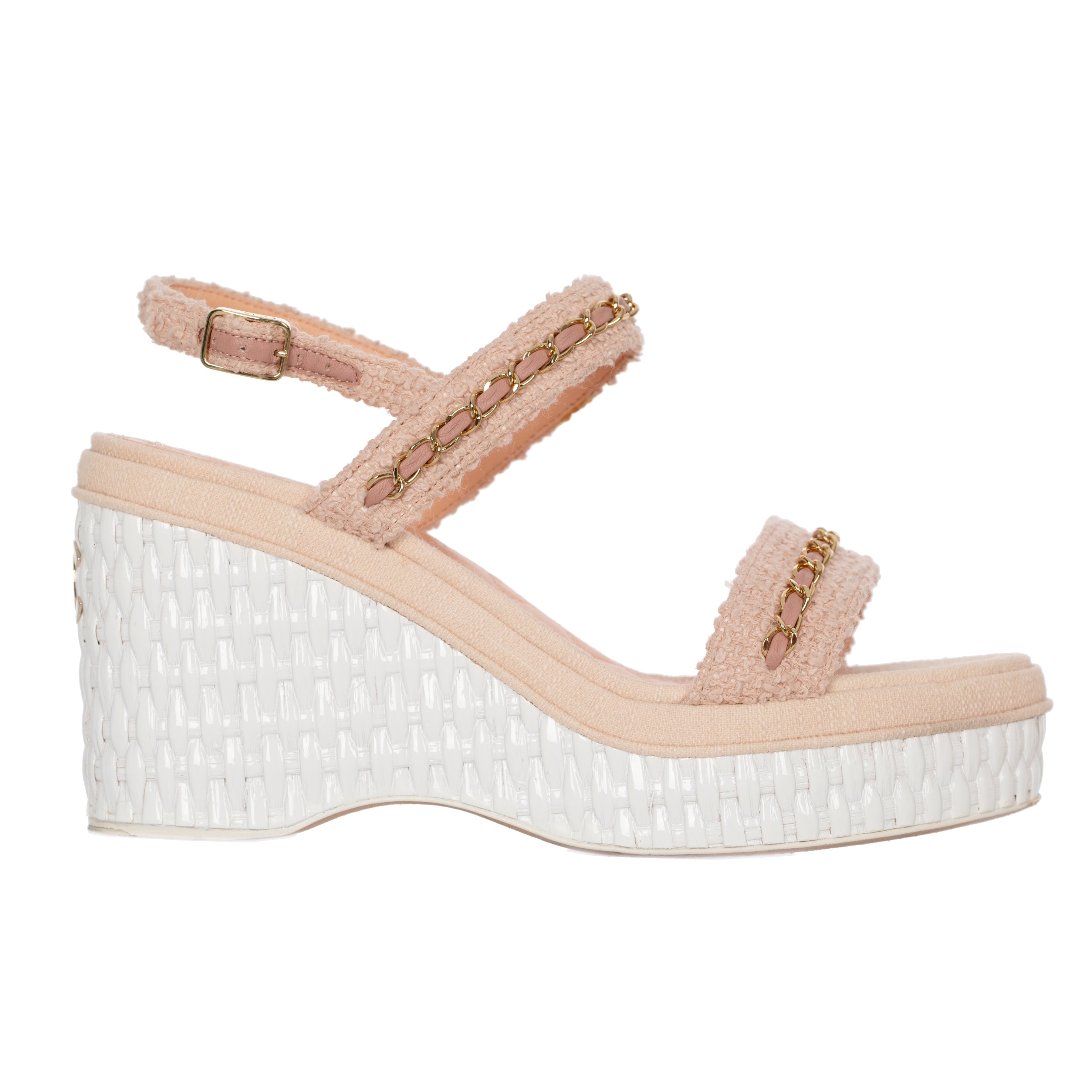 Chanel Wedge Sandals In Pink Tweed 39.5 FR