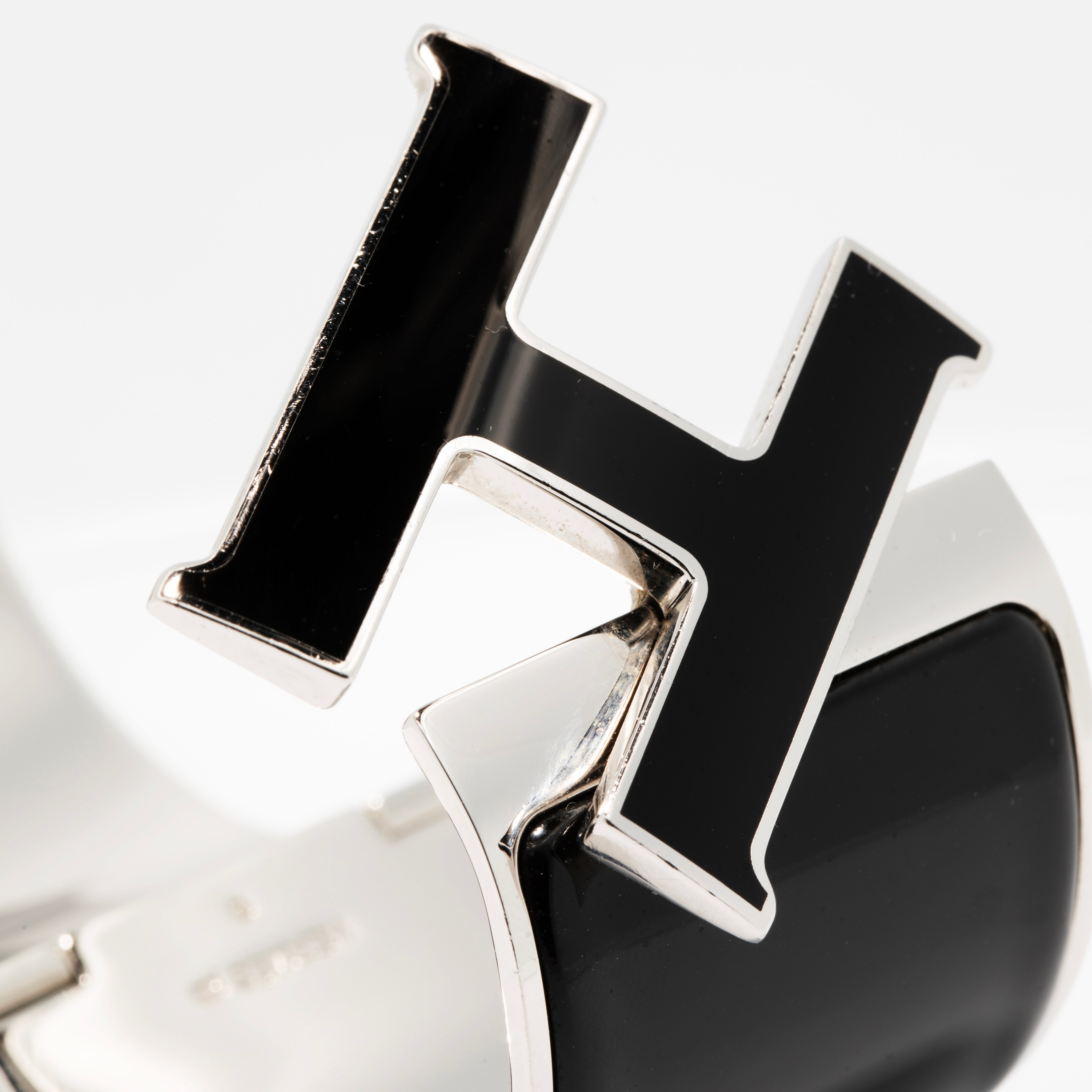 Hermès Clic H Wide Enamel Bracelet in Black & Palladium