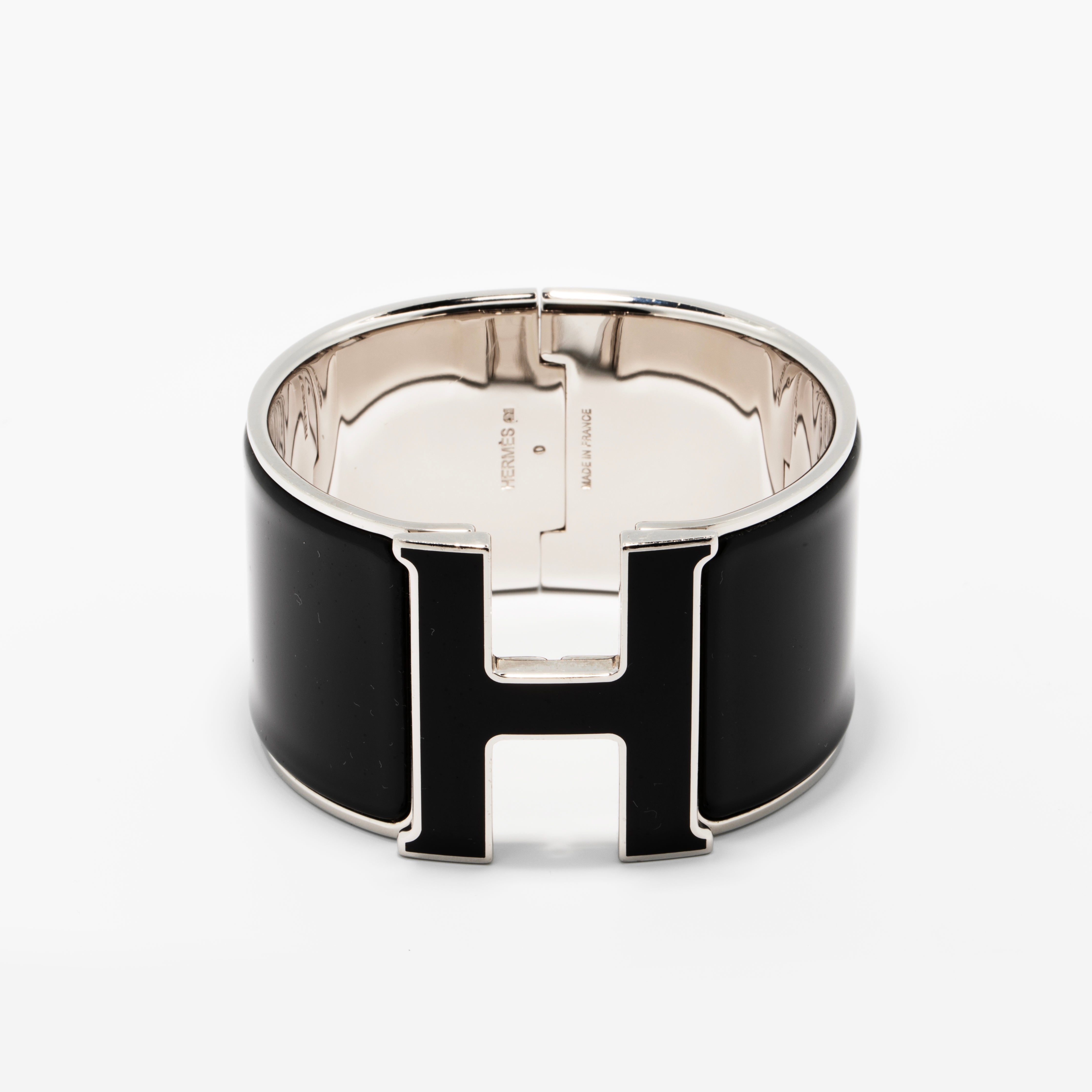 Hermès Clic H Wide Enamel Bracelet in Black & Palladium