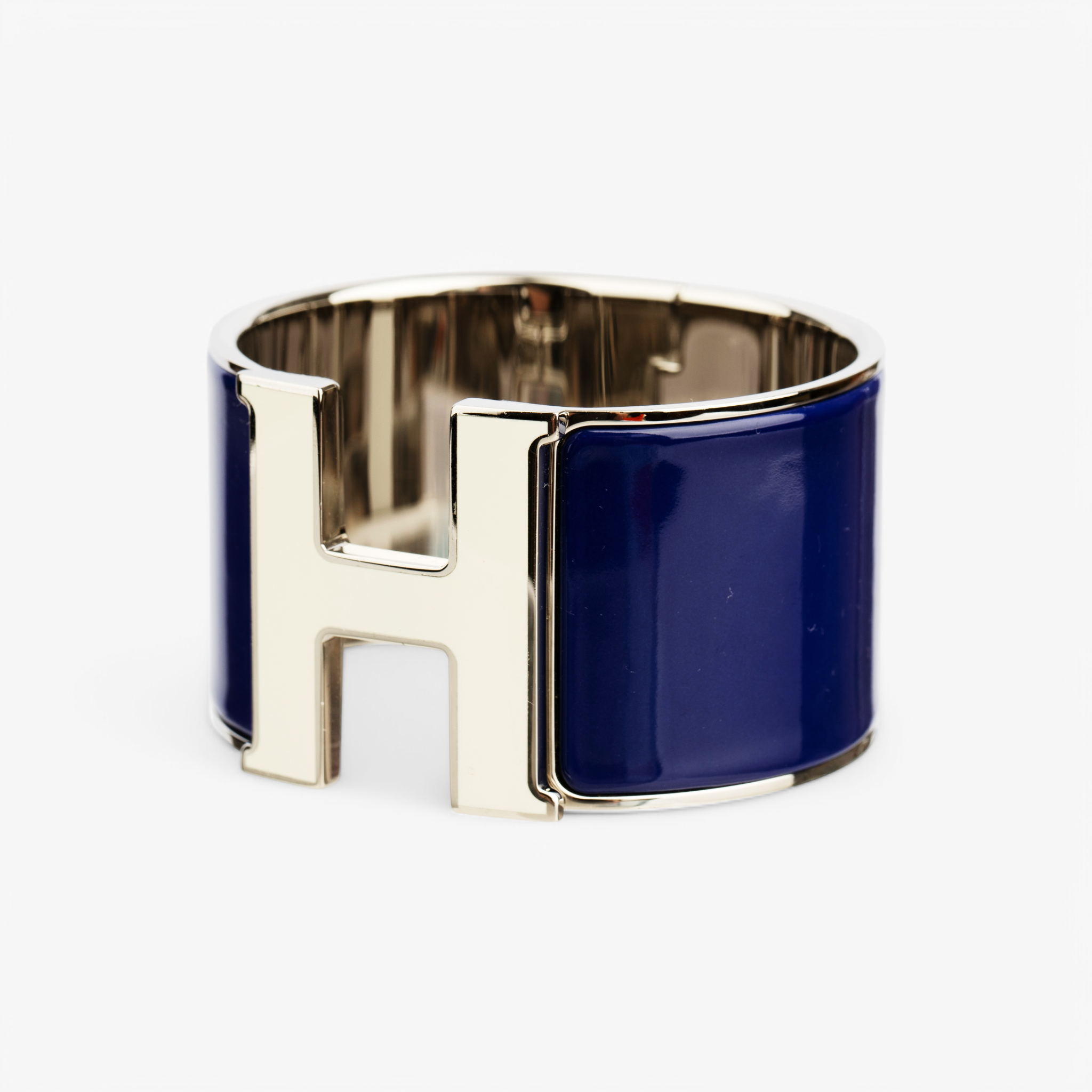 Clic H Wide Enamel Bracelet in Navy & Palladium