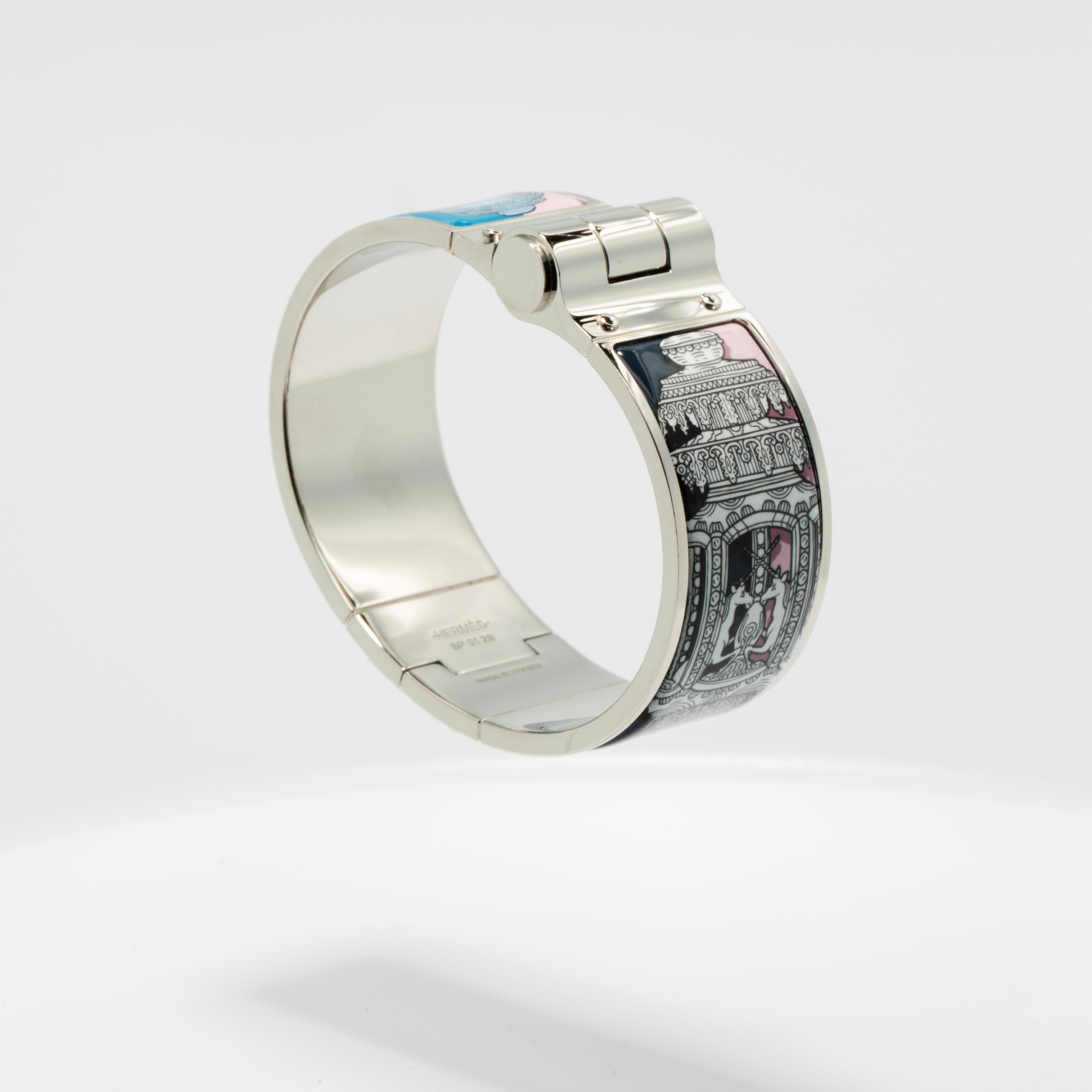 Hermès Les Cles Printed Enamel Hinged Bracelet