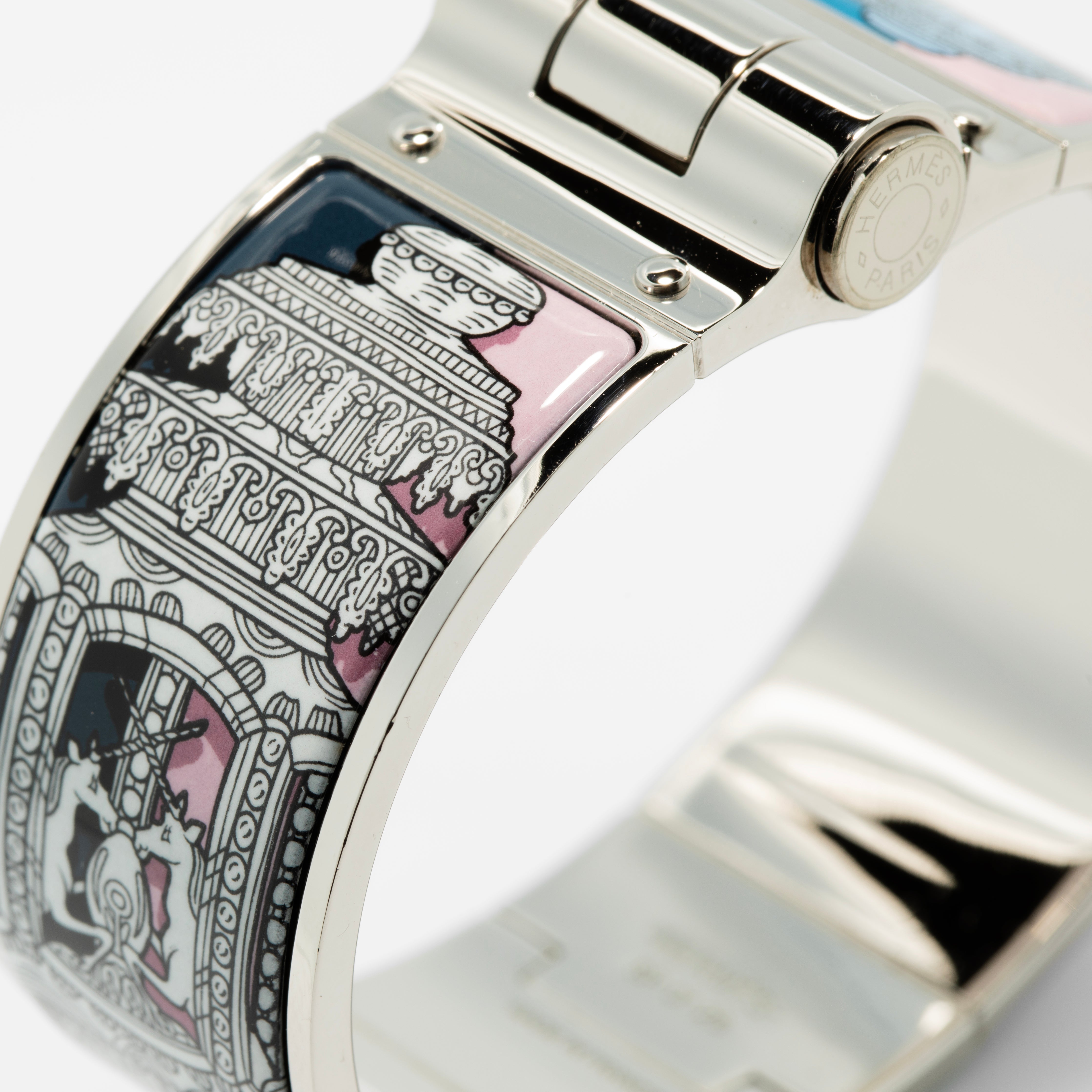 Hermès Les Cles Printed Enamel Hinged Bracelet