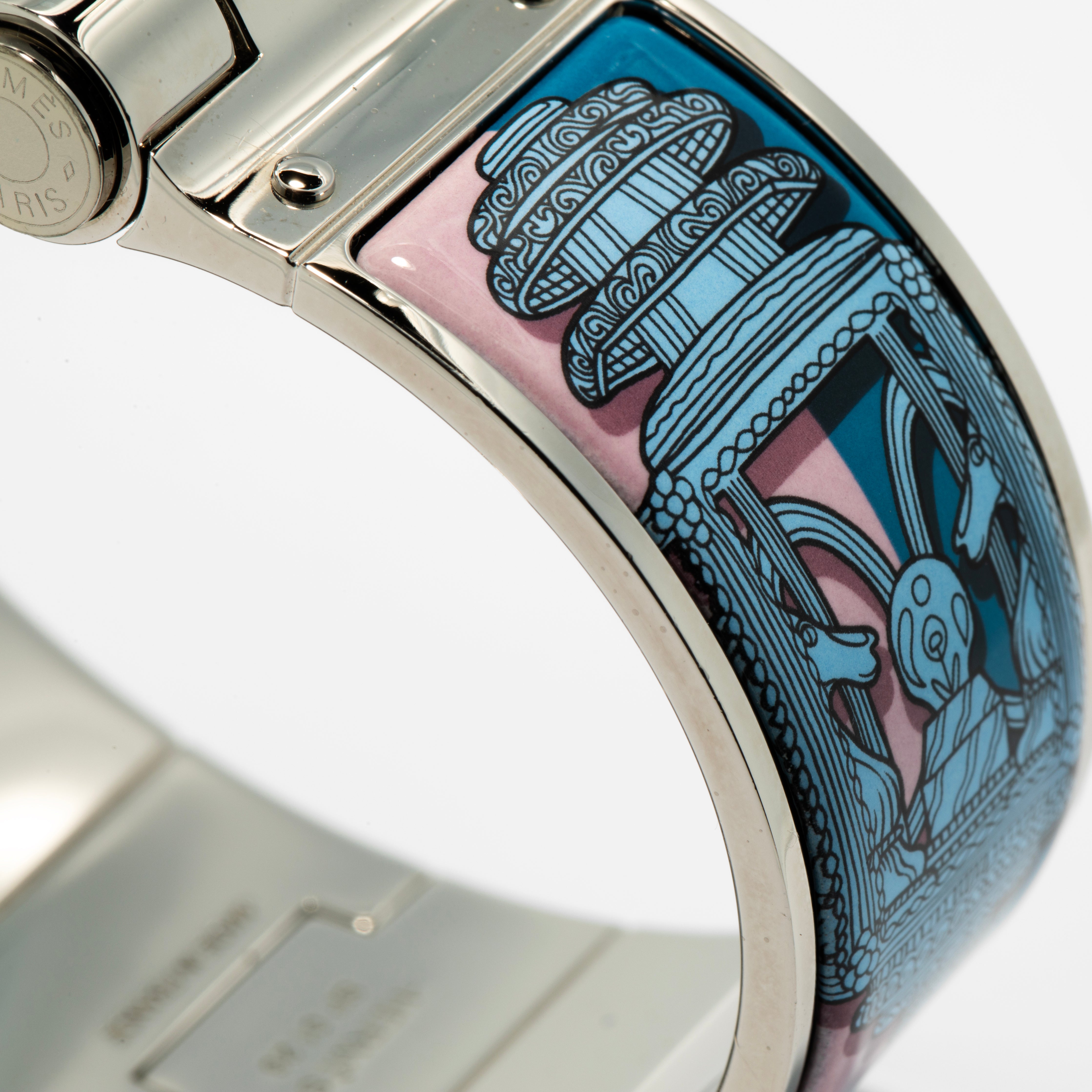 Hermès Les Cles Printed Enamel Hinged Bracelet