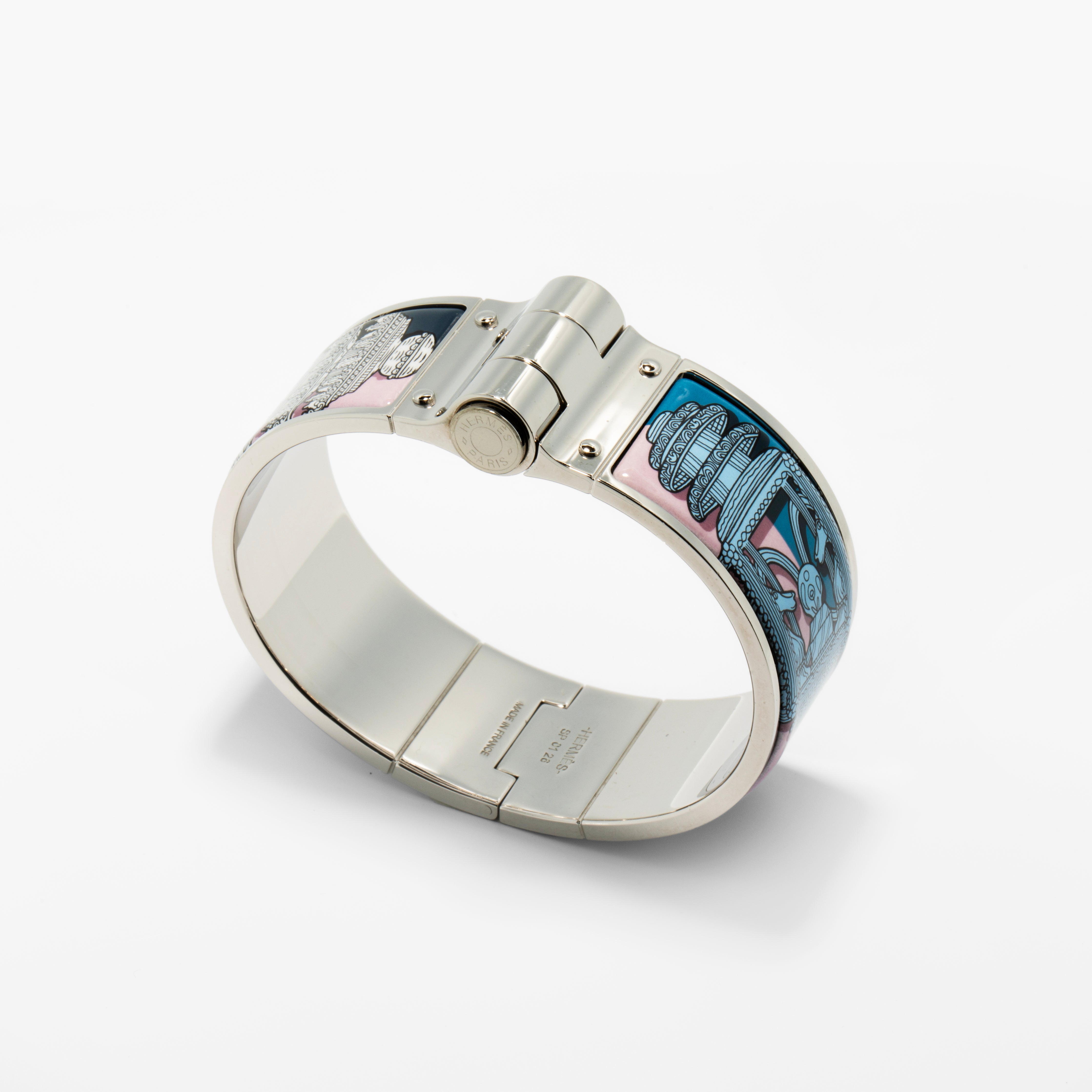 Hermès Les Cles Printed Enamel Hinged Bracelet