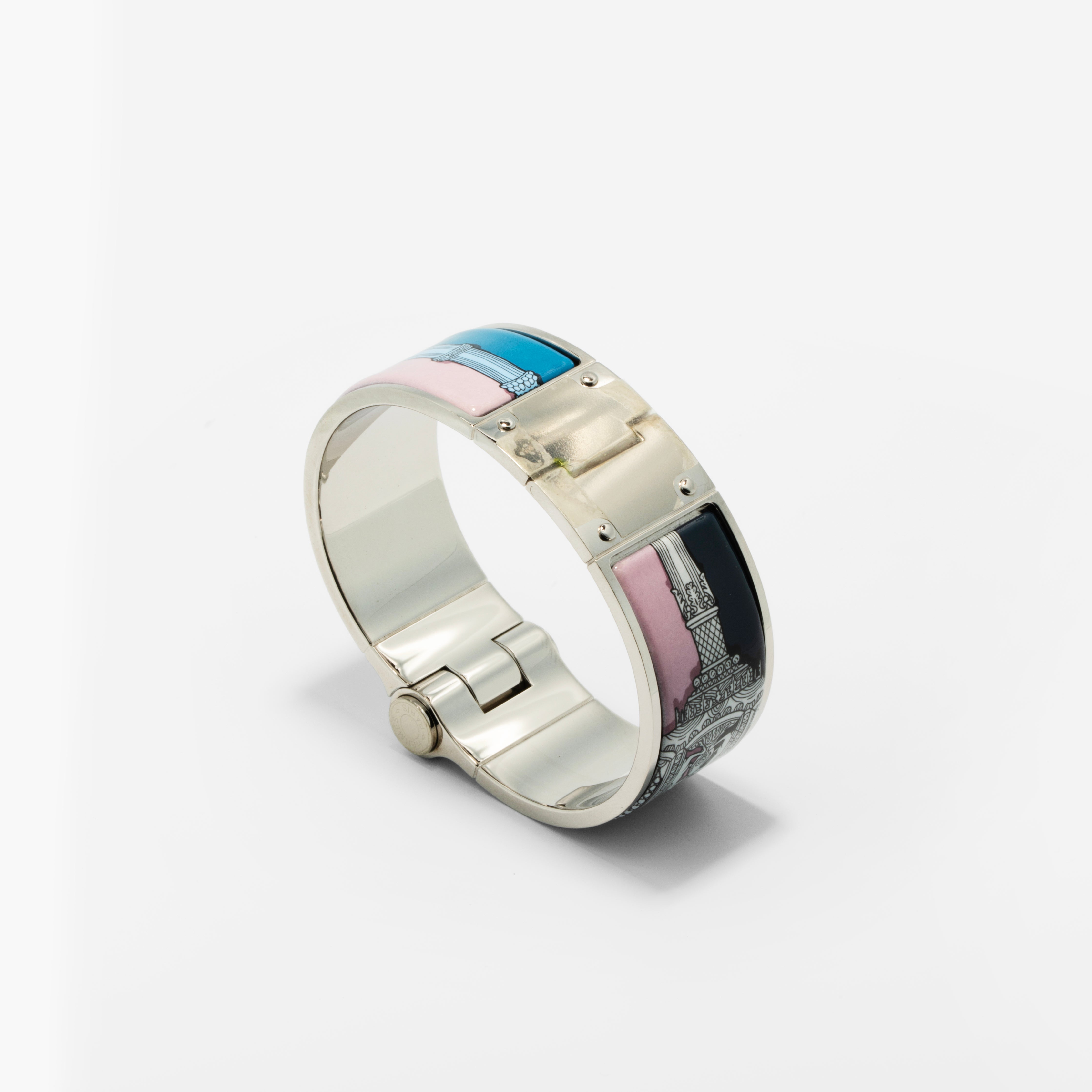 Hermès Les Cles Printed Enamel Hinged Bracelet