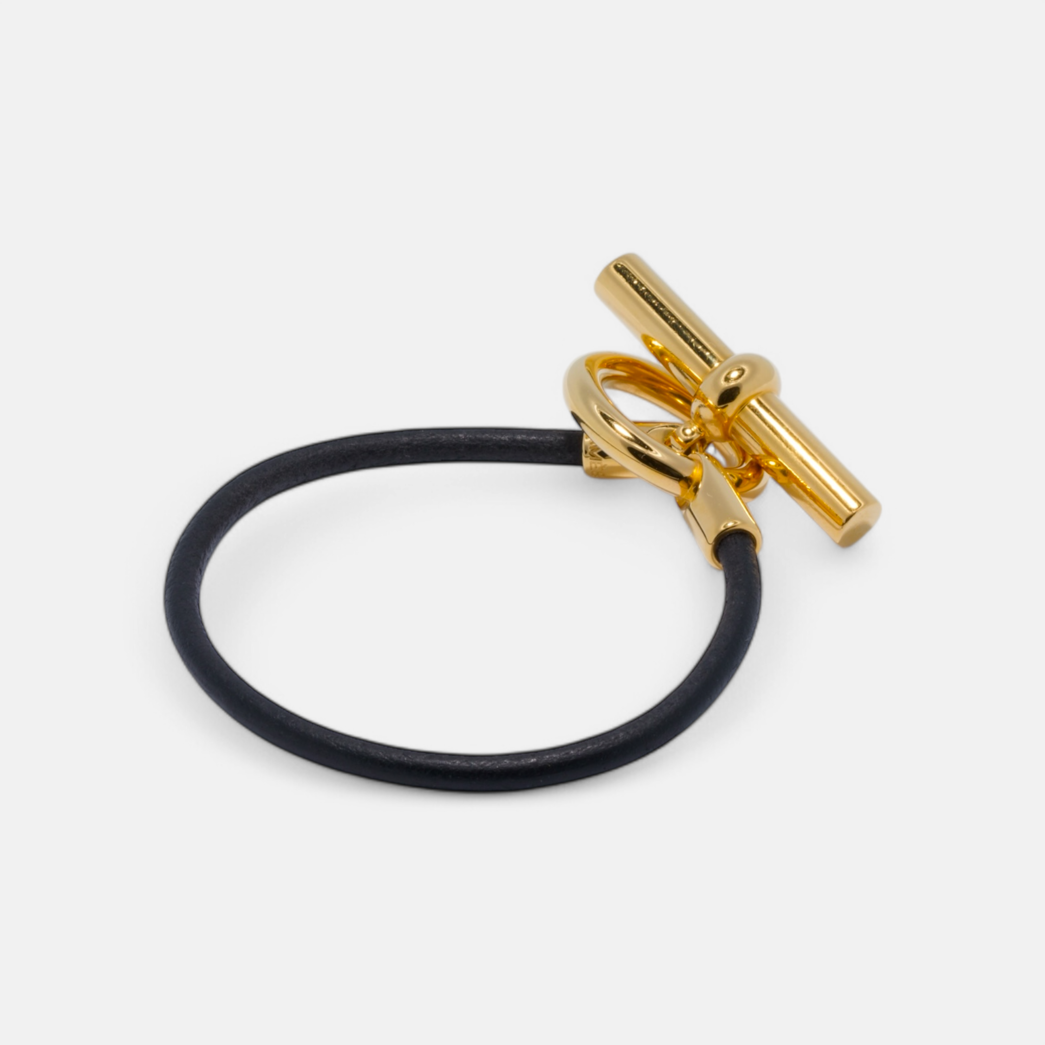 Hermès Leather and Gold-Plated Toggle Bracelet