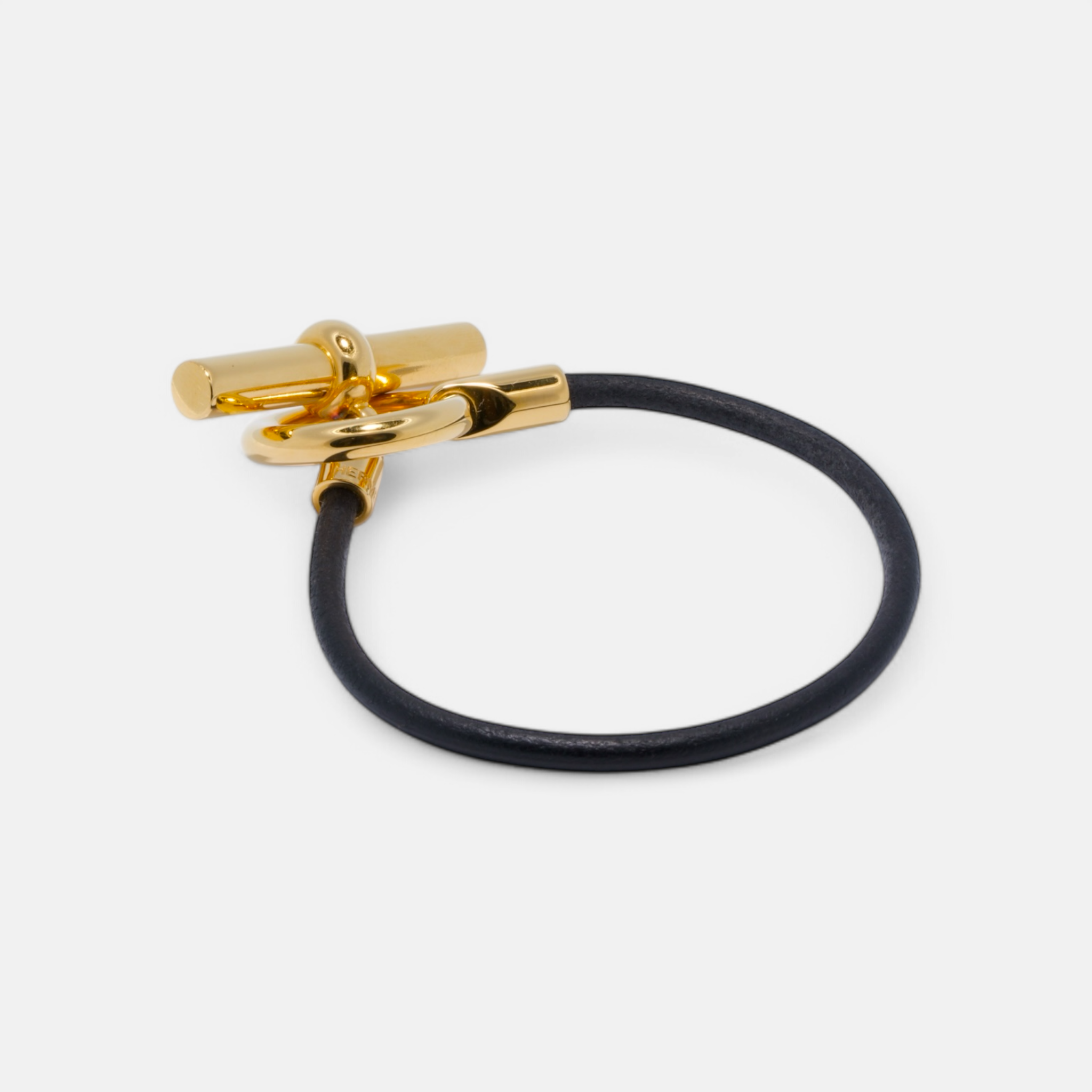 Hermès Leather and Gold-Plated Toggle Bracelet