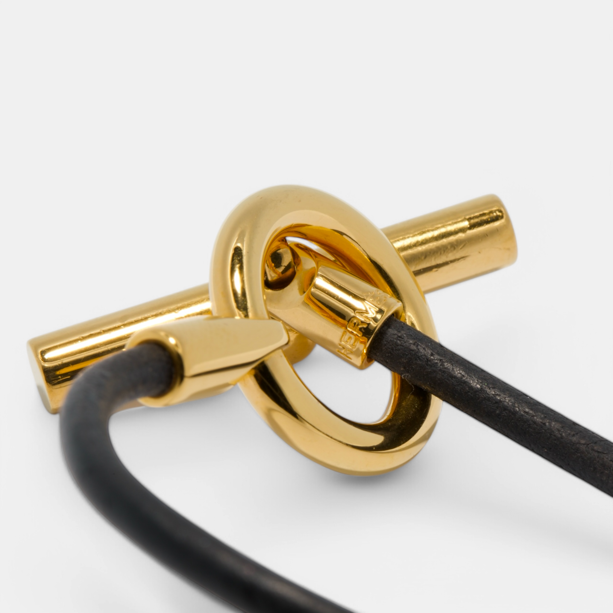 Hermès Leather and Gold-Plated Toggle Bracelet