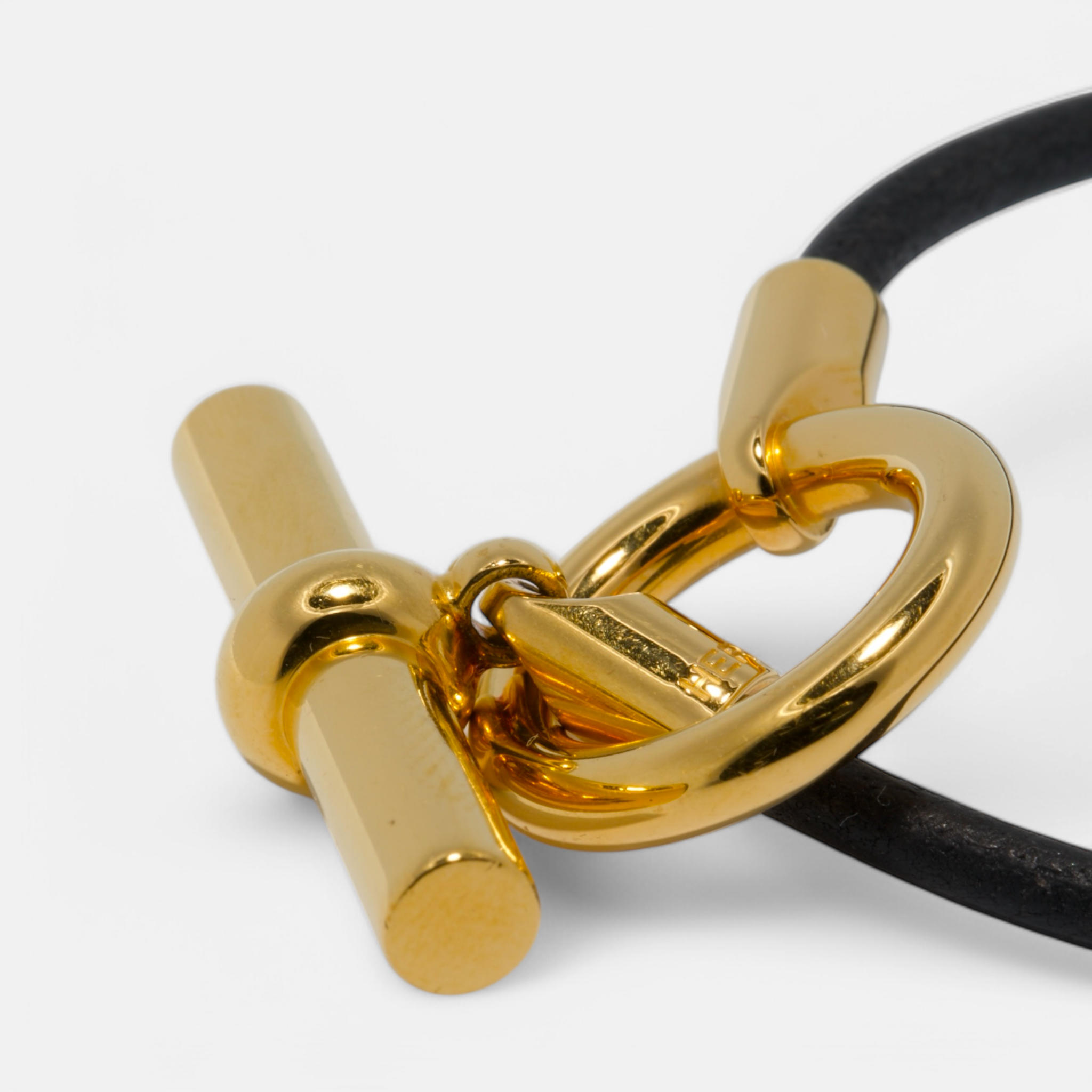 Hermès Leather and Gold-Plated Toggle Bracelet