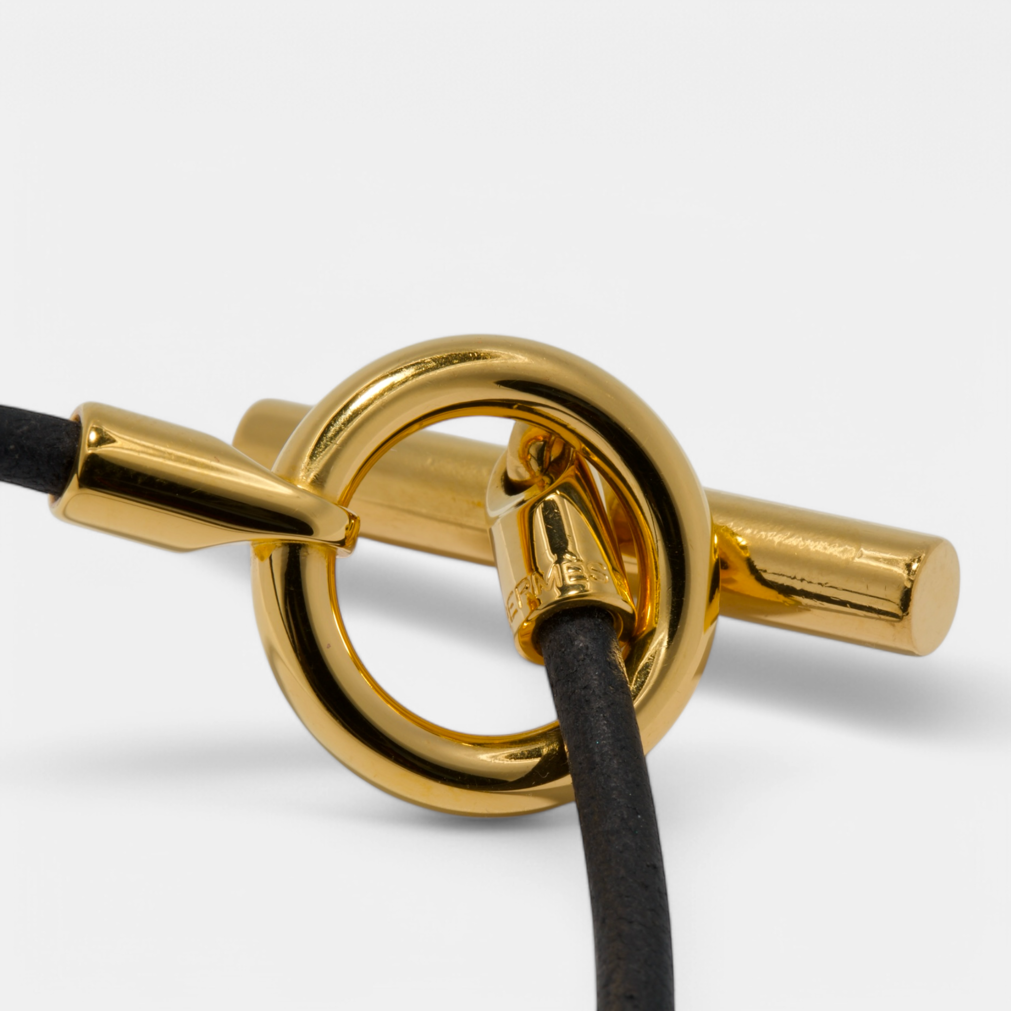 Hermès Leather and Gold-Plated Toggle Bracelet