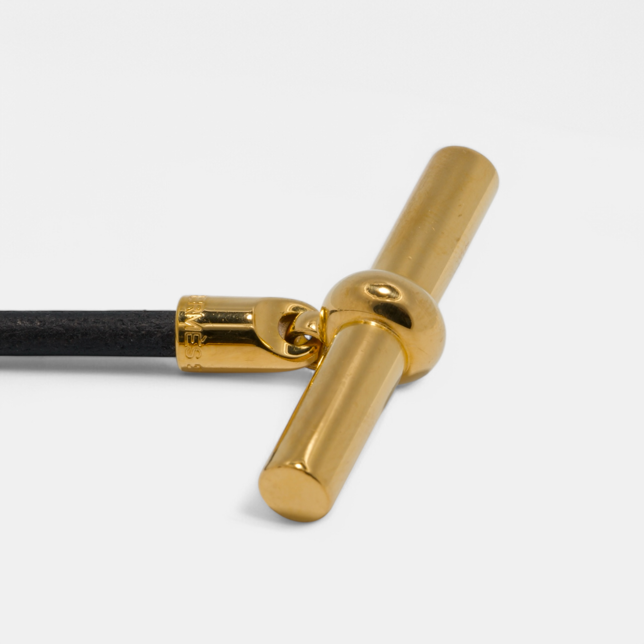 Hermès Leather and Gold-Plated Toggle Bracelet