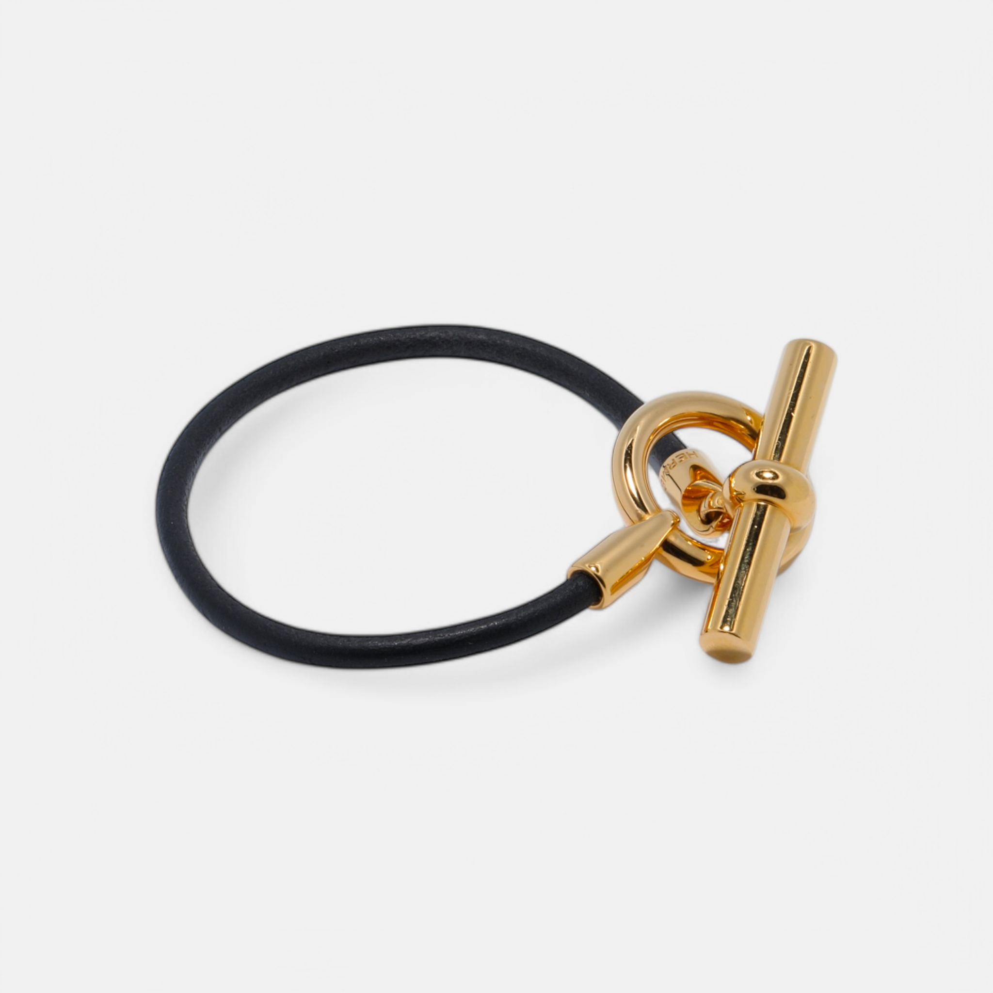 Hermès Leather and Gold-Plated Toggle Bracelet