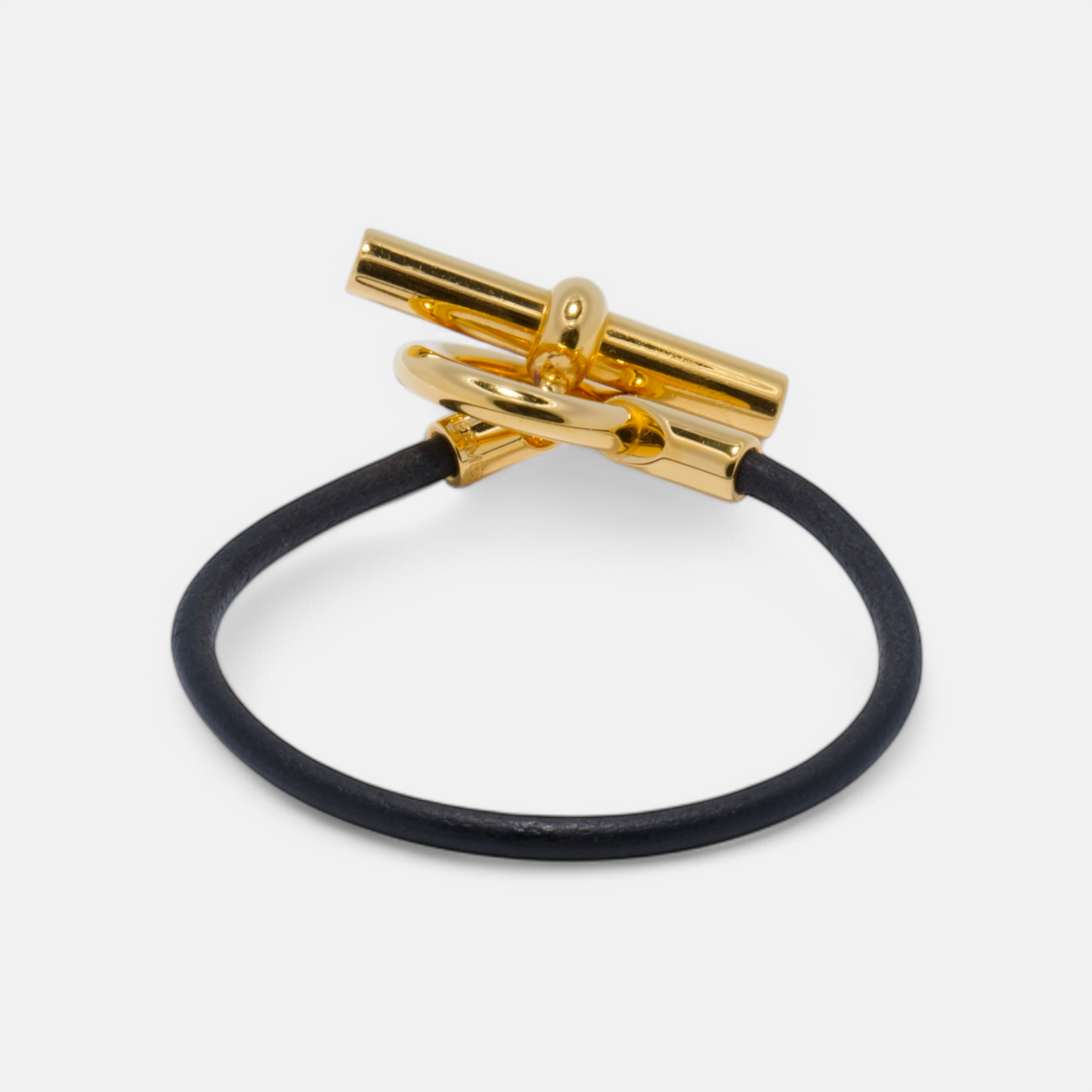 Hermès Leather and Gold-Plated Toggle Bracelet