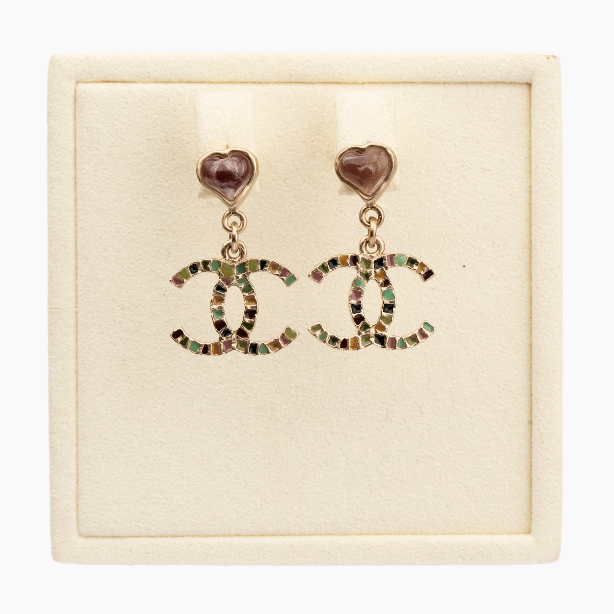 Chanel Heart & Mosaic CC Logo Drop Earrings