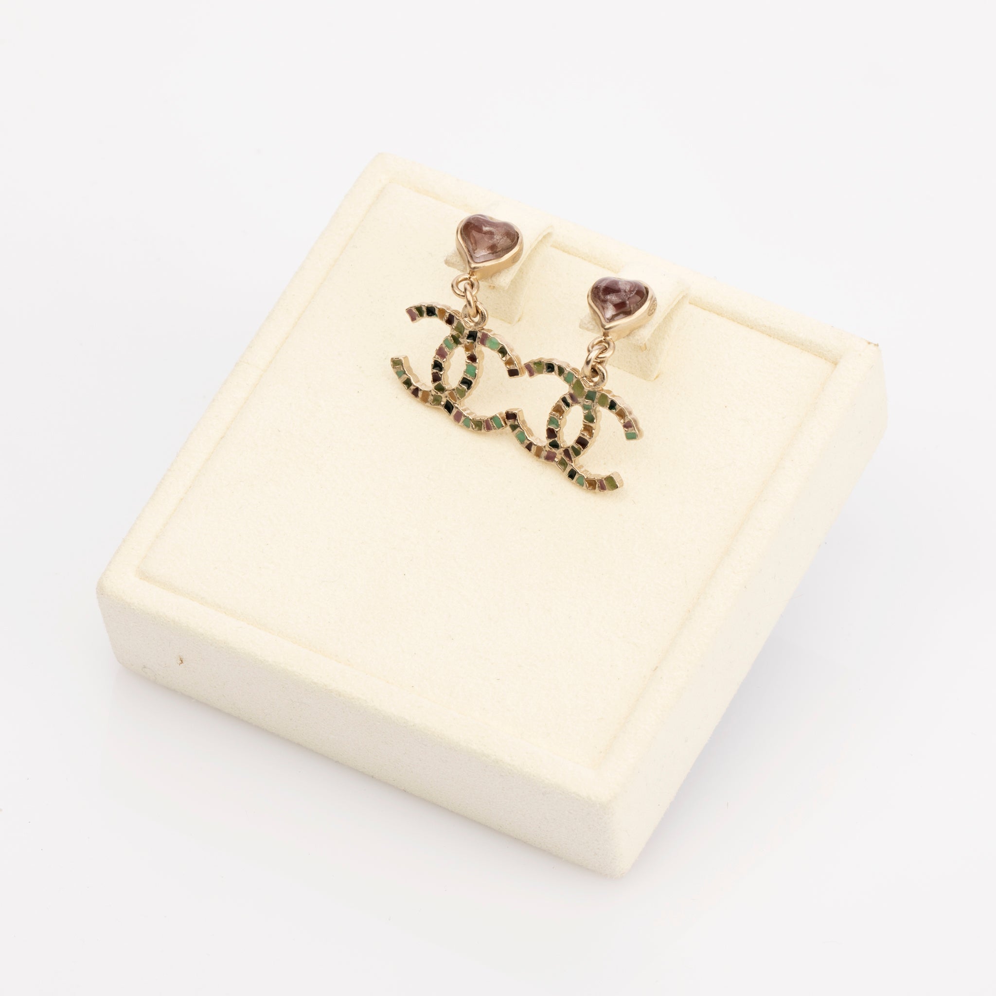 Chanel Heart & Mosaic CC Logo Drop Earrings