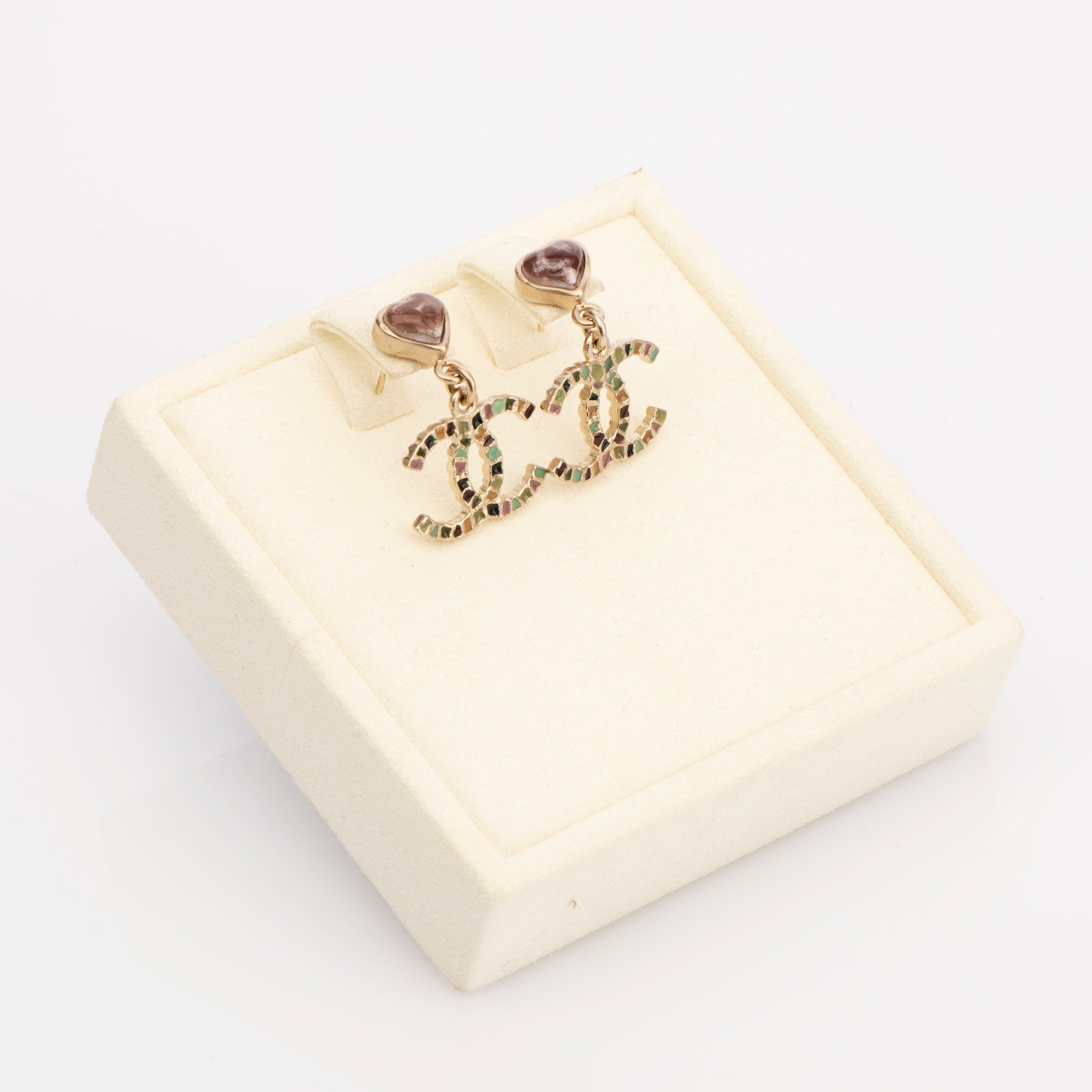 Chanel Heart & Mosaic CC Logo Drop Earrings